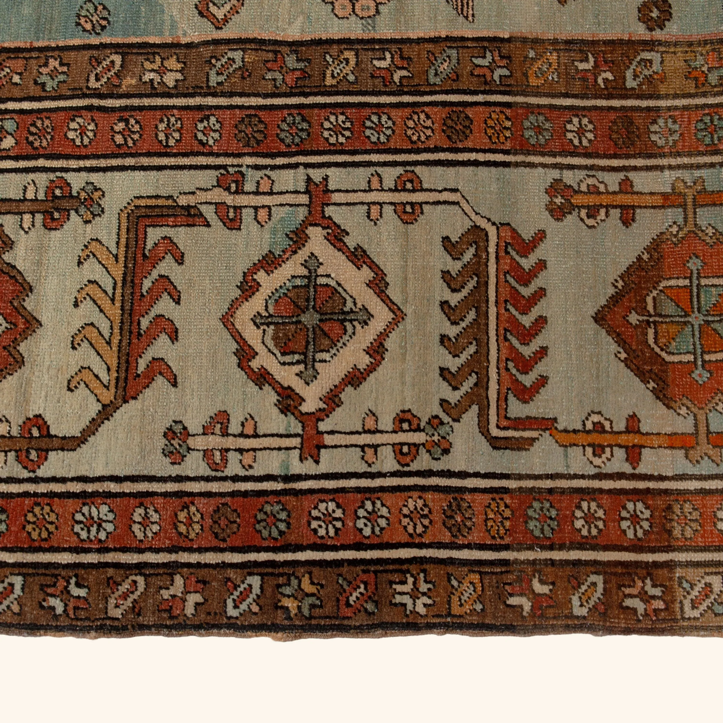 Light Blue and Orange Antique Persian Rug - 12'6" x 13' - Image 5