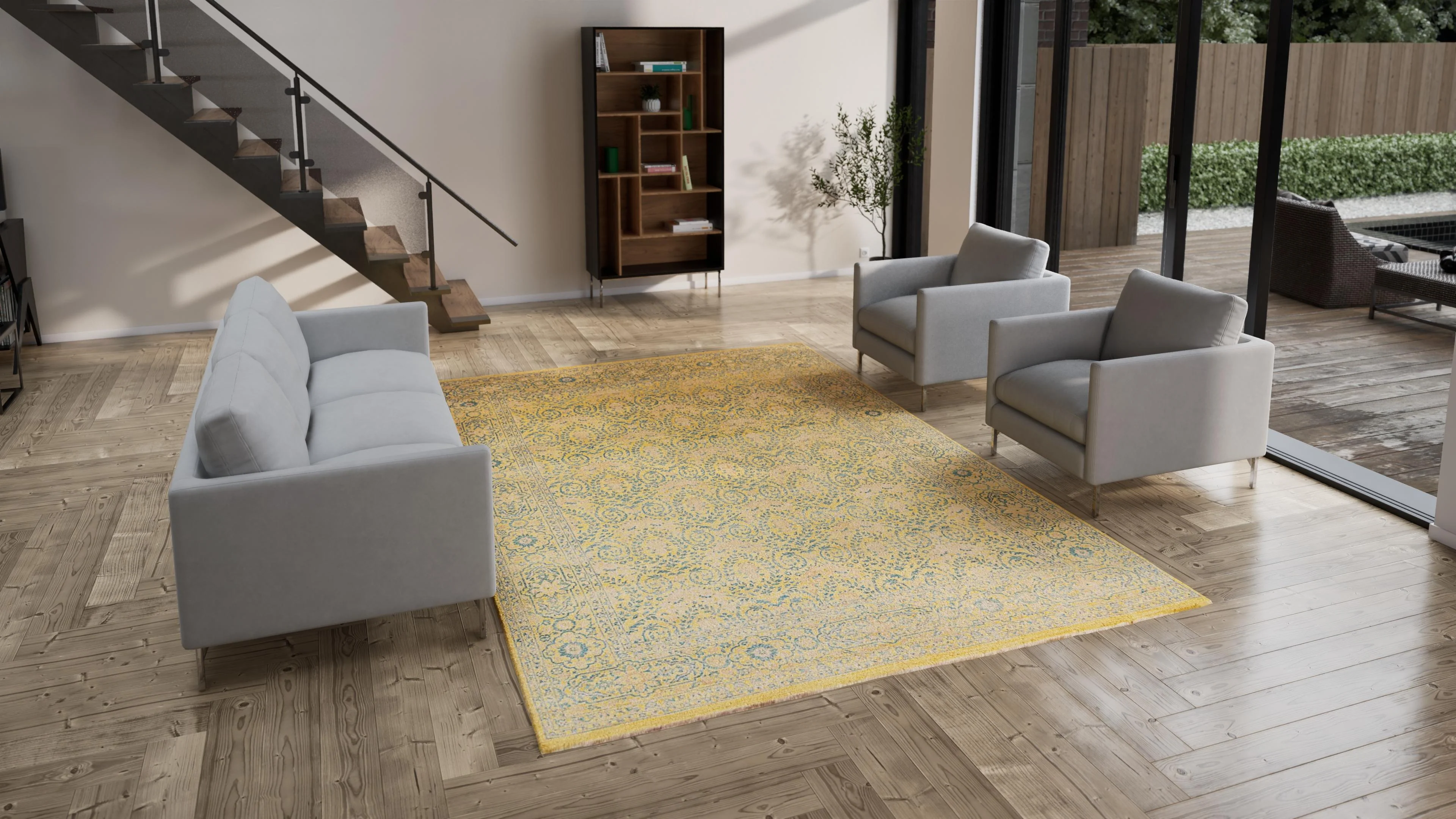 Yellow Traditional Wool Rug - 8'11" x 12' - Image 2