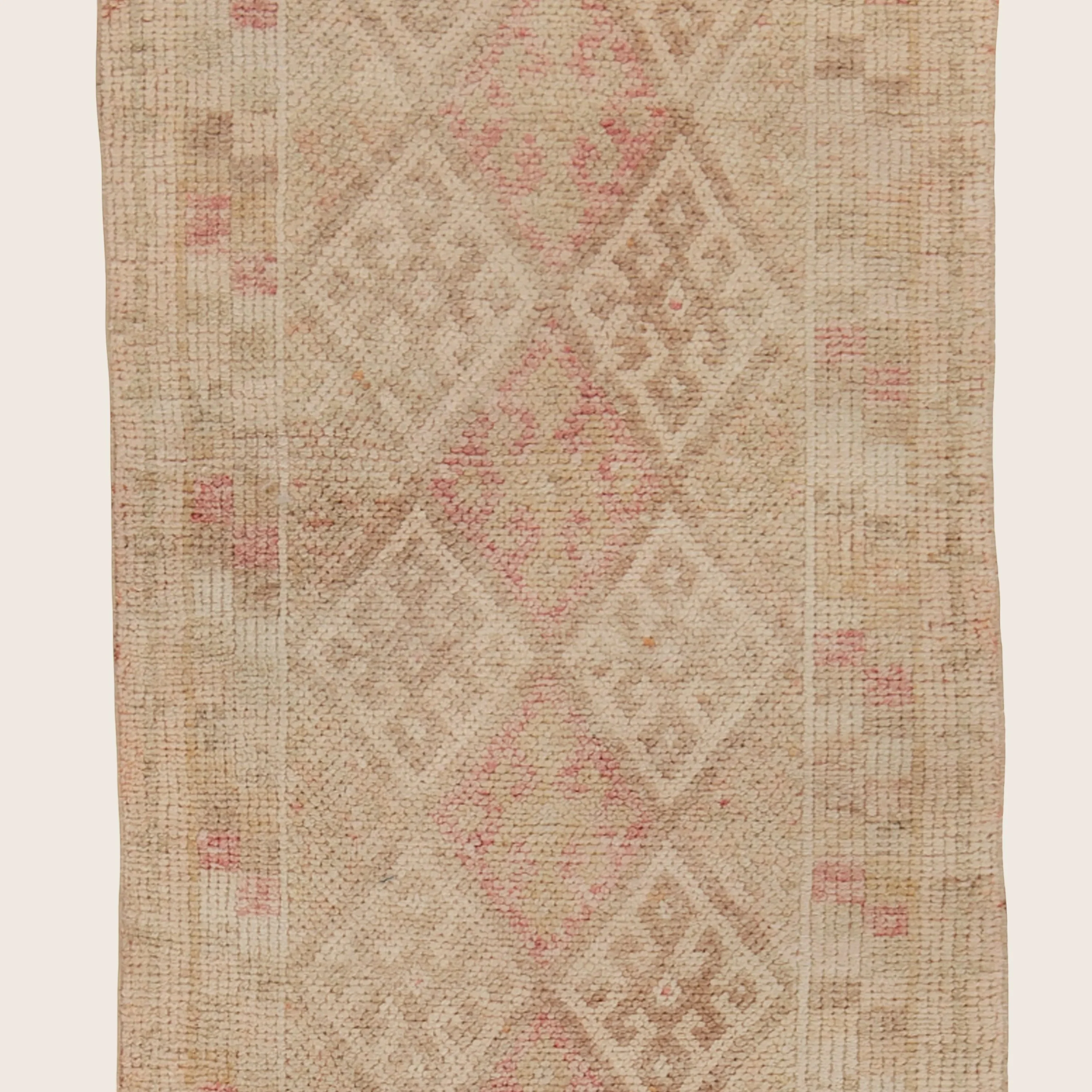 Beige & Pink Traditional Turkish Wool Runner - 2'6'' x 11'10'' - Image 2