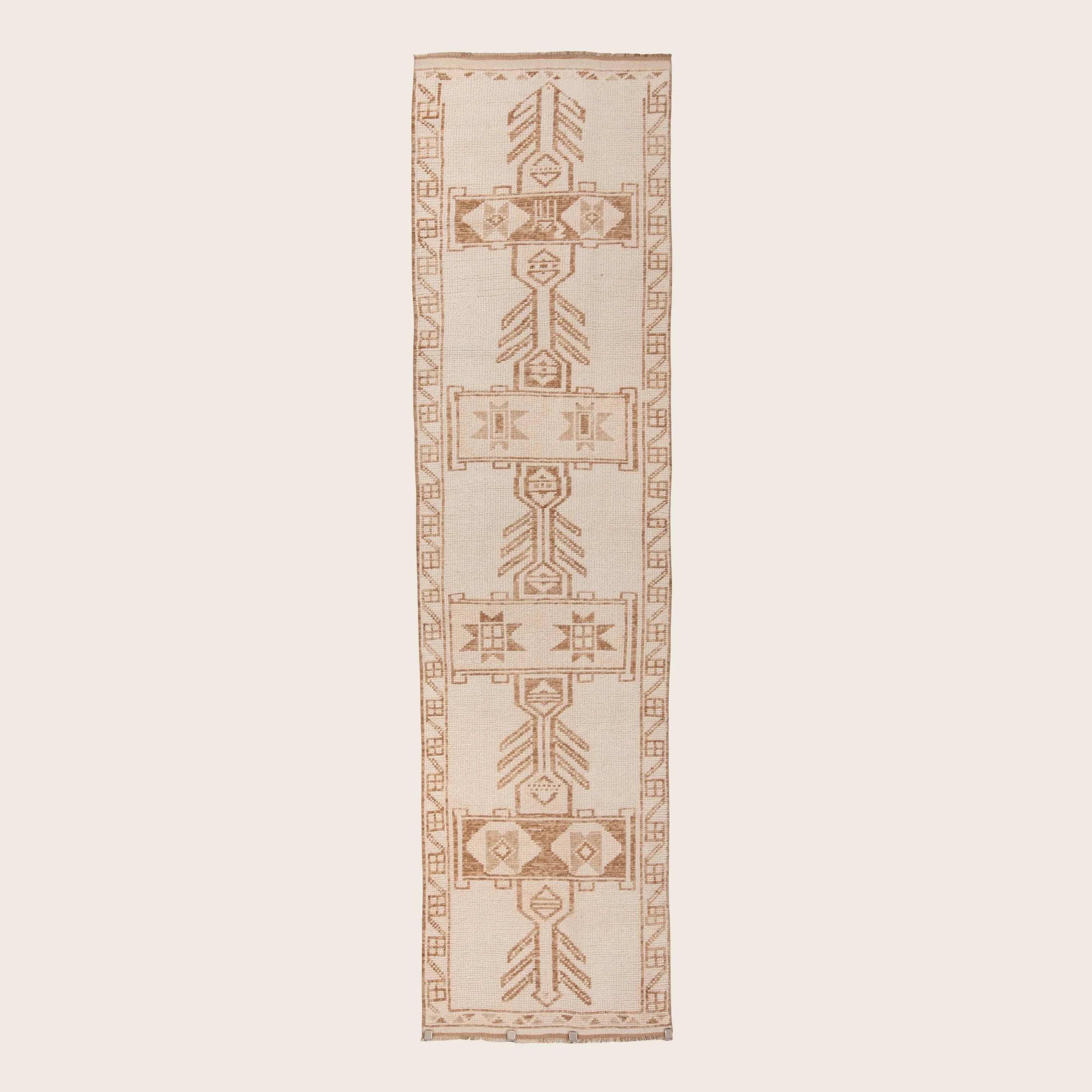Beige Traditional Turkish Wool Runner - 3' x 12'10''
