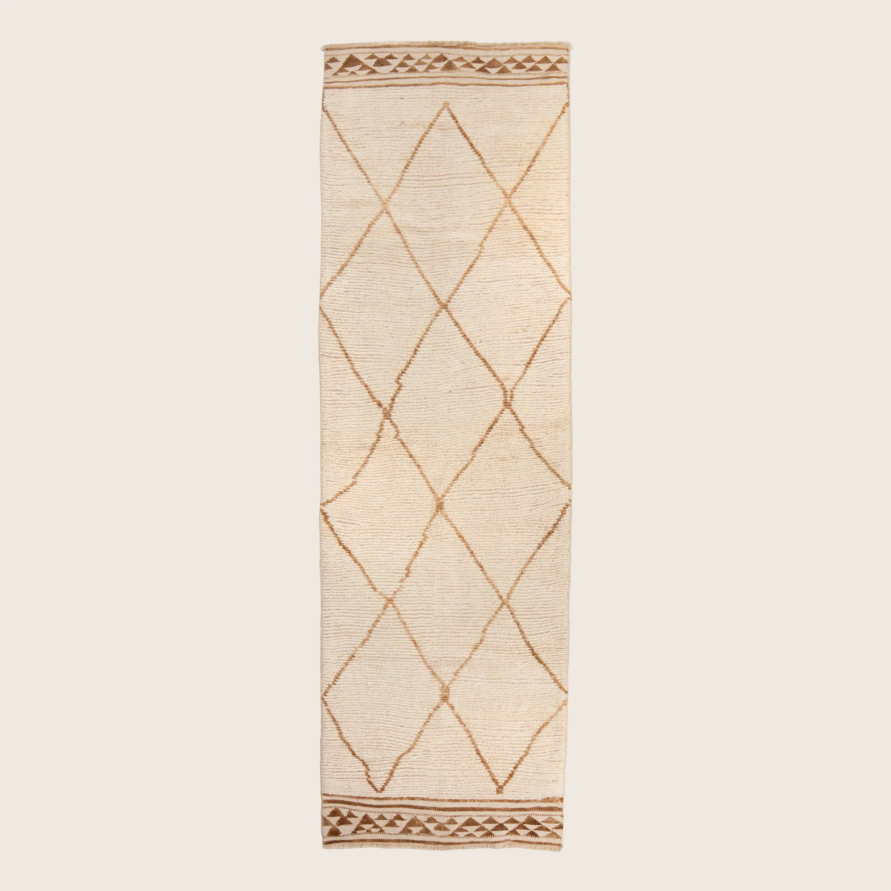 Ivory Brown Traditional Turkish Wool Runner - 3'2'' x 11'5'' - Image 6