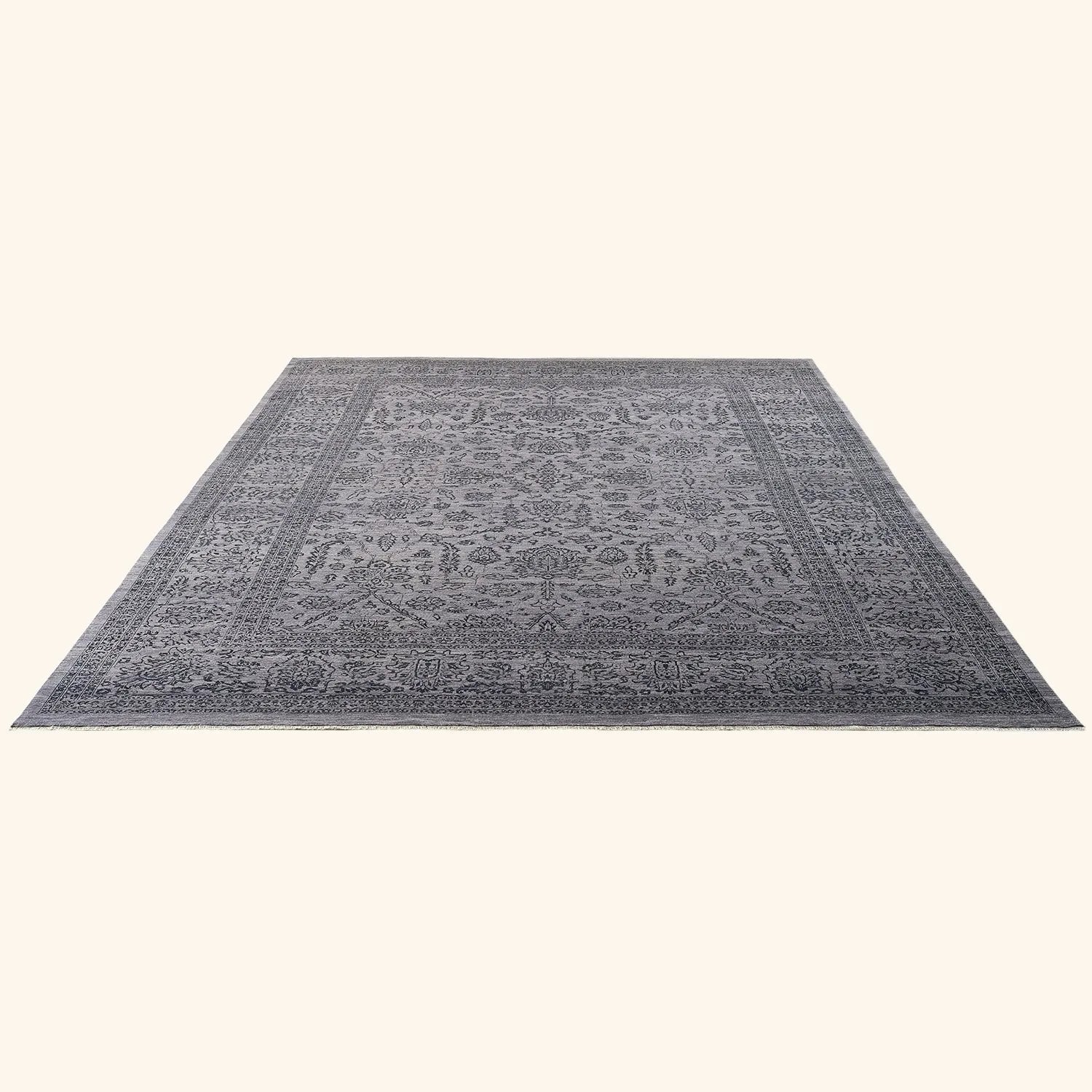 Grey Traditional Wool Silk Blend Rug - 9'1" x 13'11" - Image 4