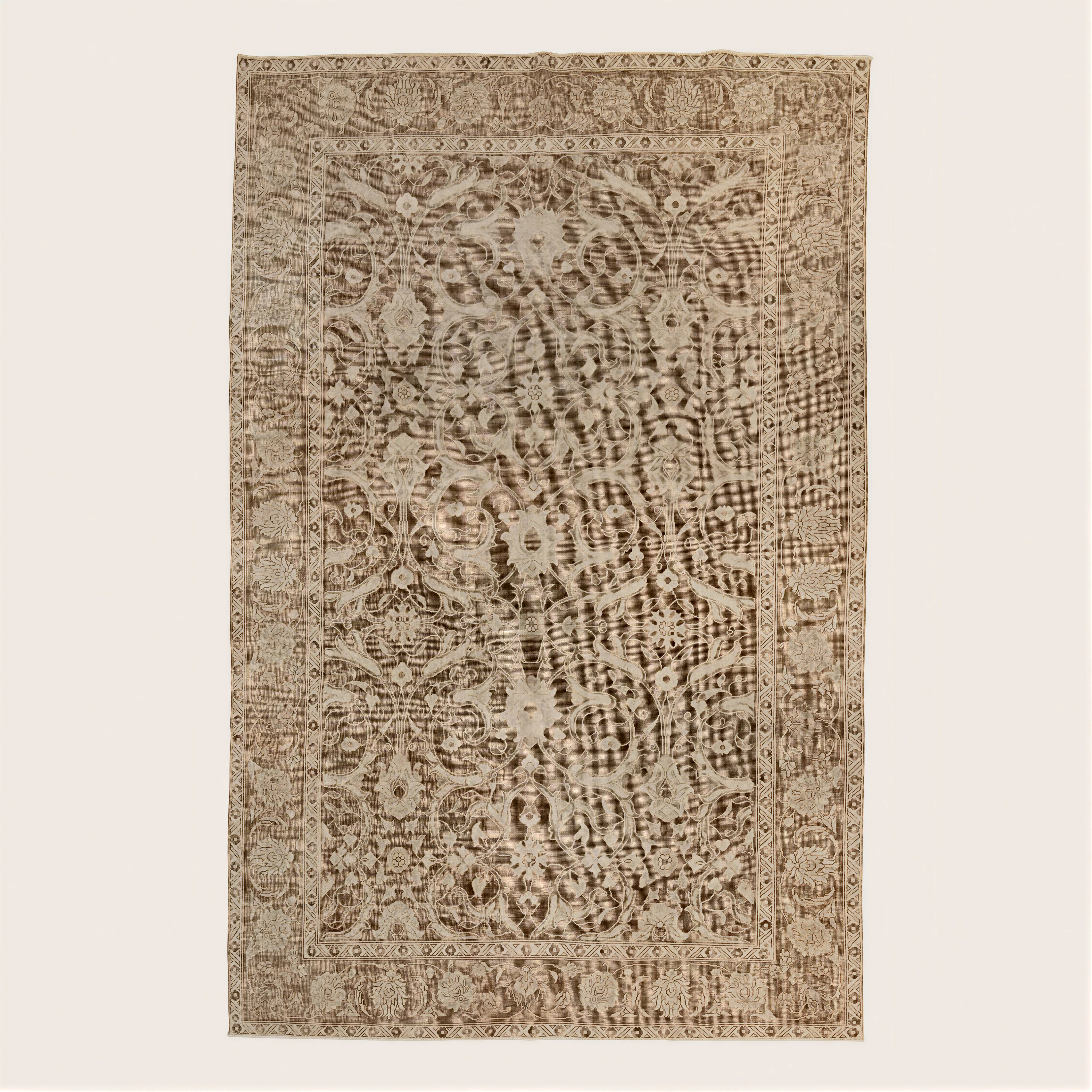 Brown Vintage Tradtional Persian Tabriz Wool Rug - 6'2" x 9'7"