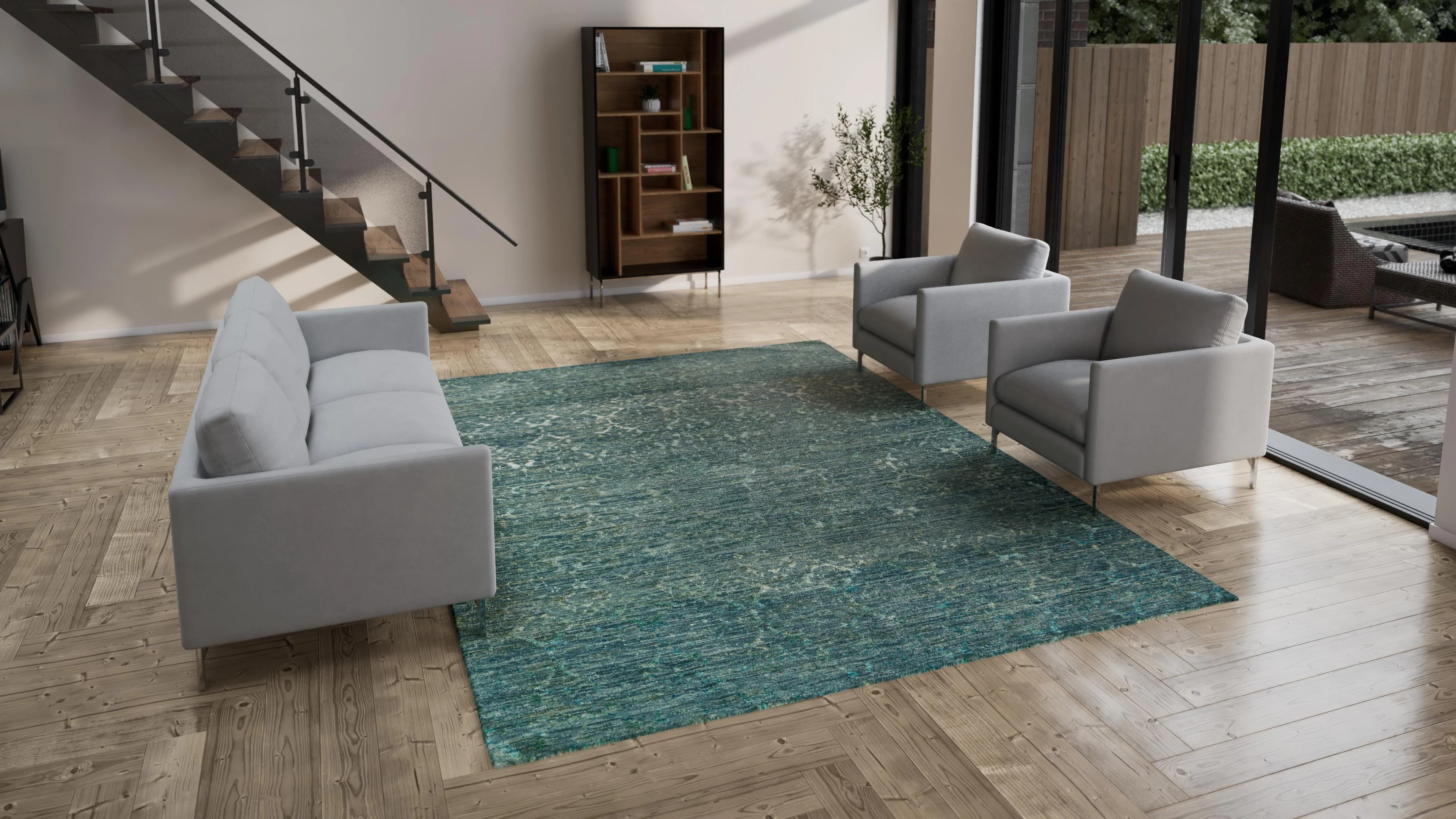 Blue Transitional Wool Silk Blend Rug - 9' x 12' - Image 3