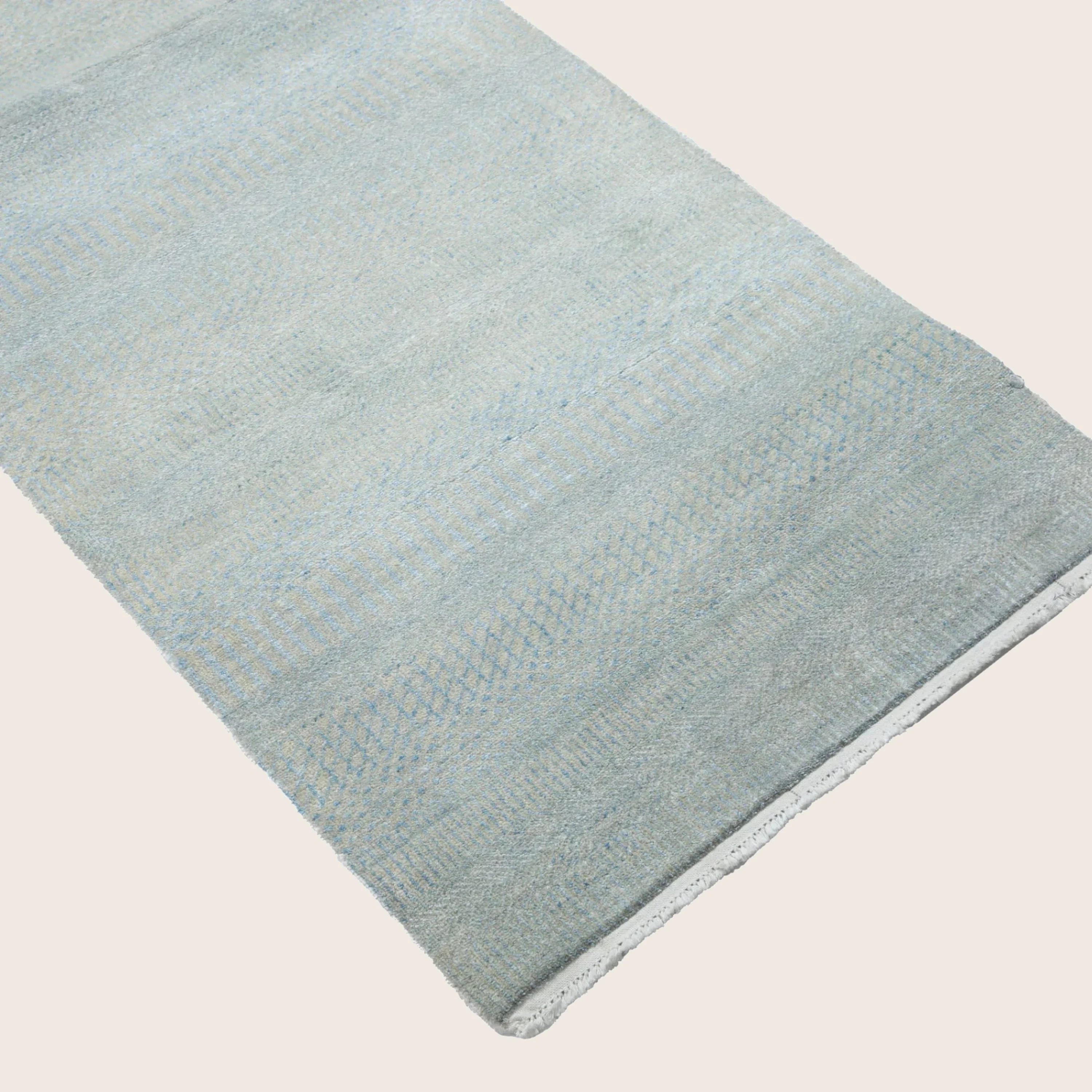 Light Blue Transitional Indo Savannah Wool Art Silk Blend Runner - 2'6" x 12'1" - Image 3