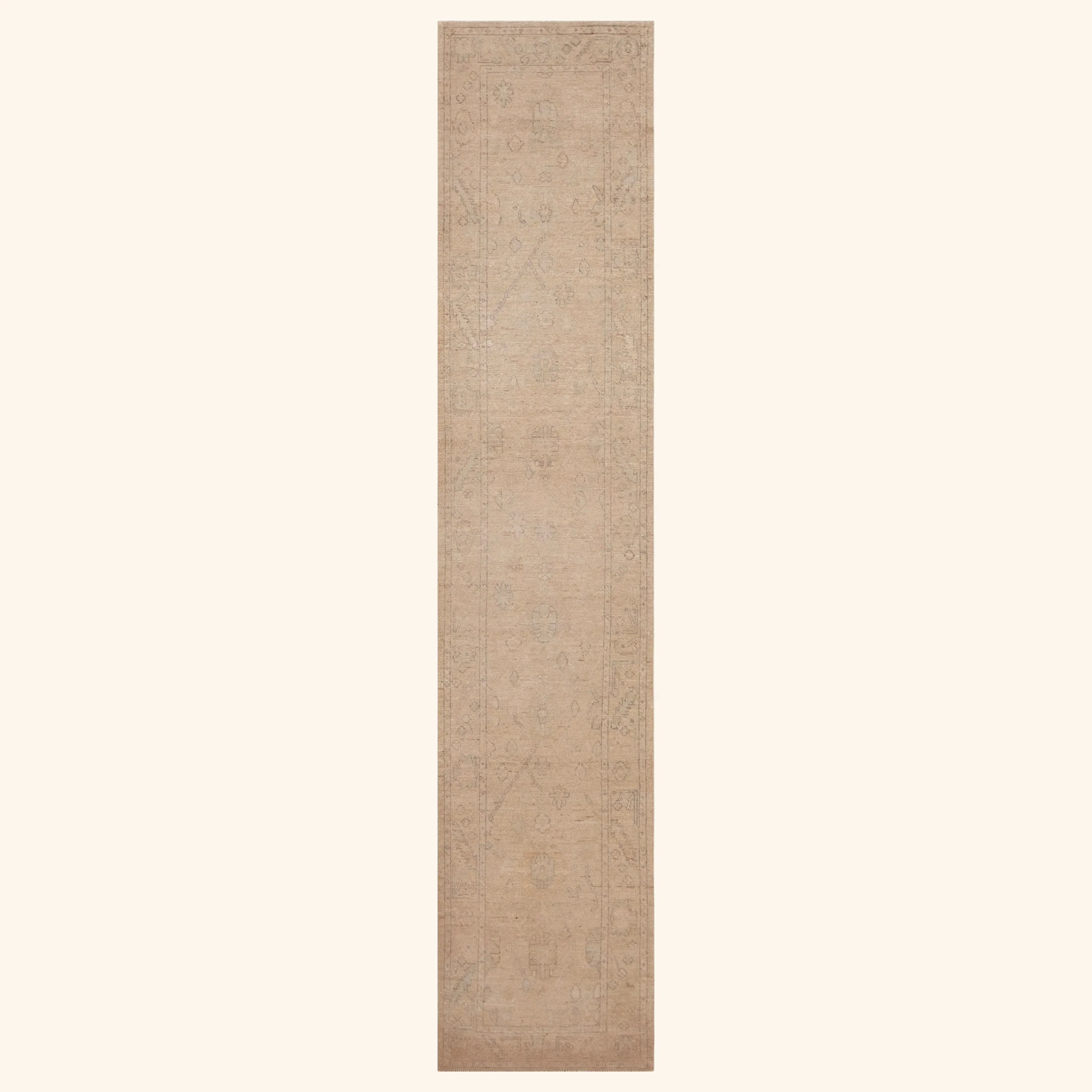 Brown Transitional Oushak Wool Runner - 2'9" x 13'5"