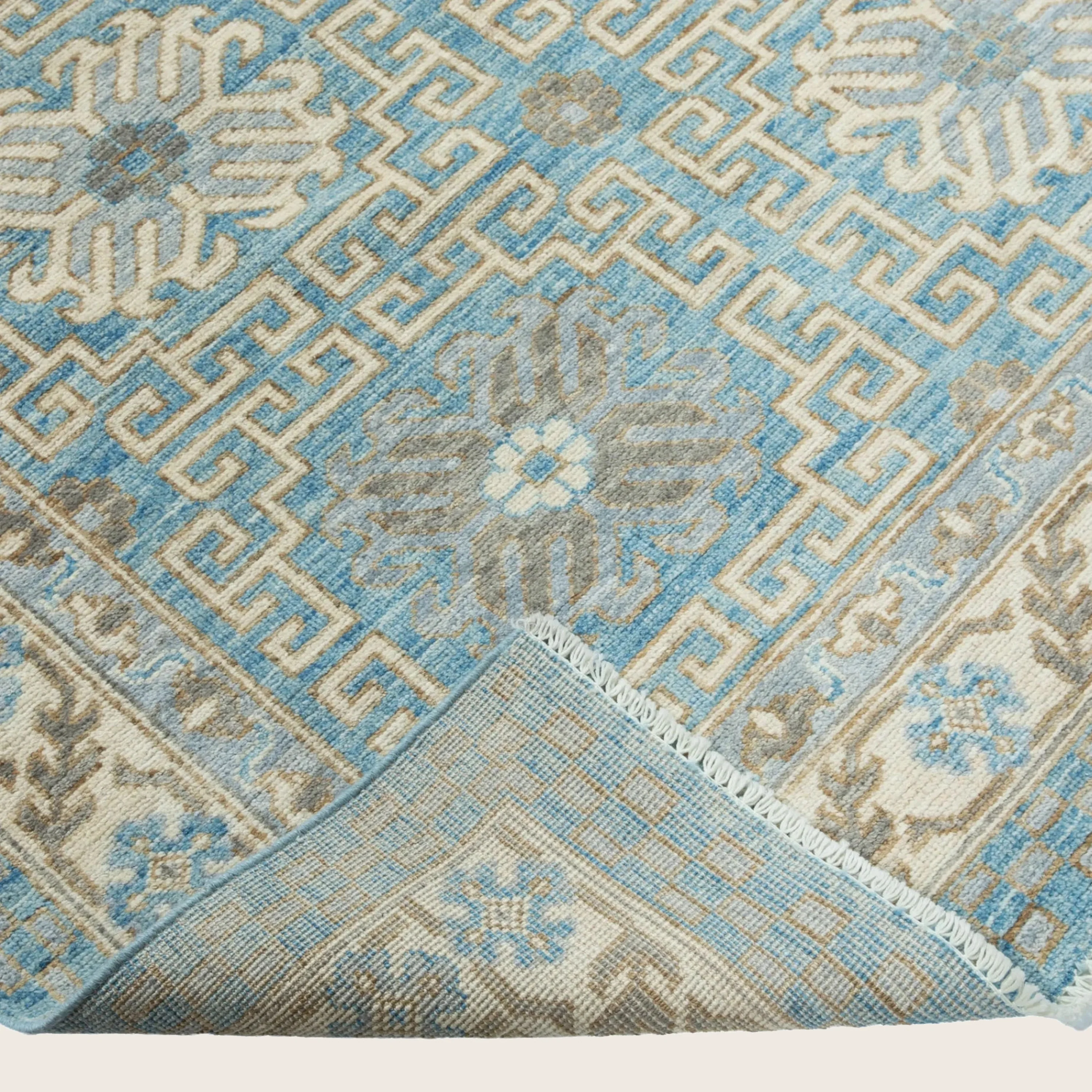 Blue Cream Traditional Pak Khotan Wool Rug - 5'1" x 7'3" - Image 3
