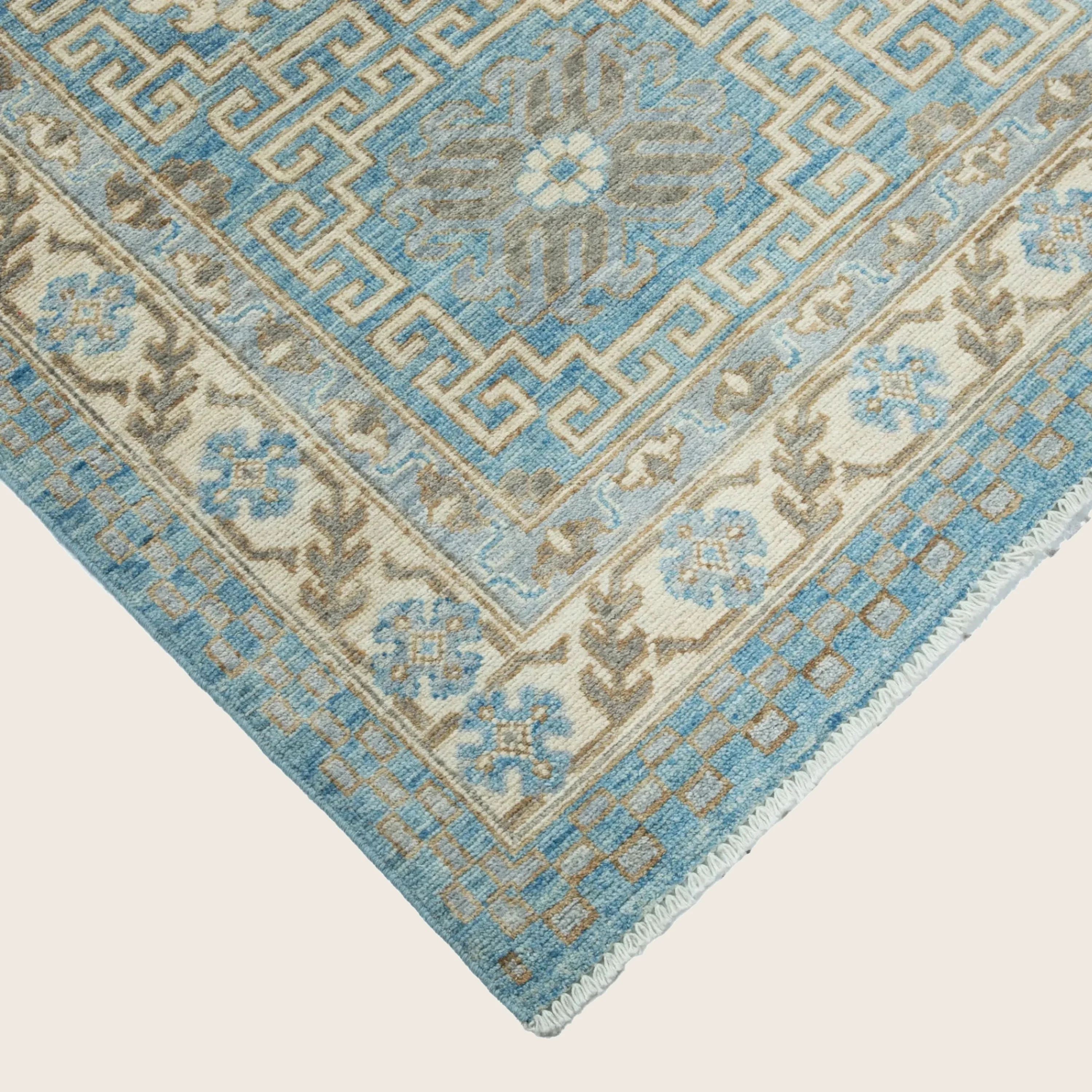 Blue Cream Traditional Pak Khotan Wool Rug - 5'1" x 7'3" - Image 5