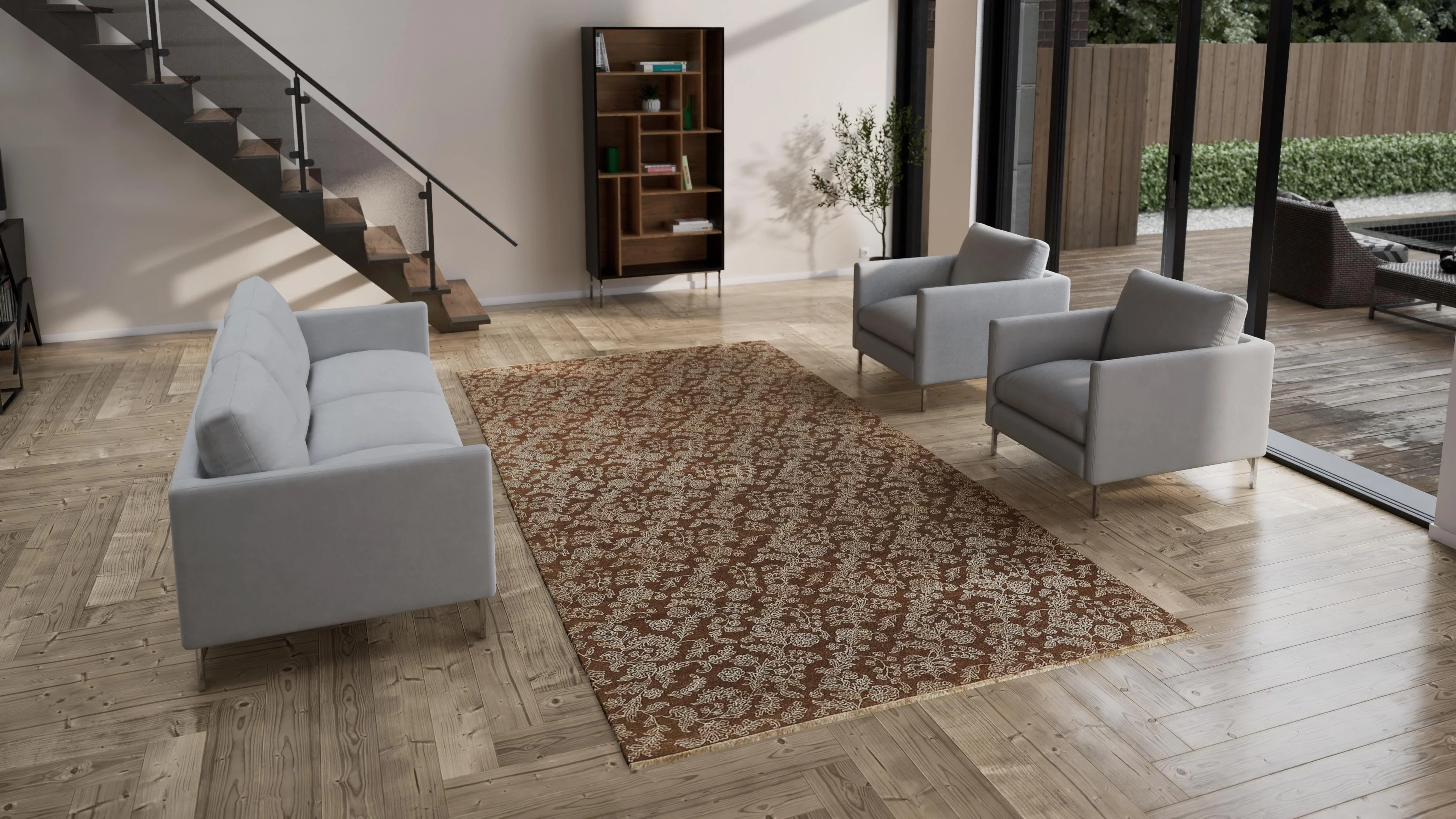 Brown Transitional Wool Silk Blend Rug - 6'7" x 12'9" - Image 3