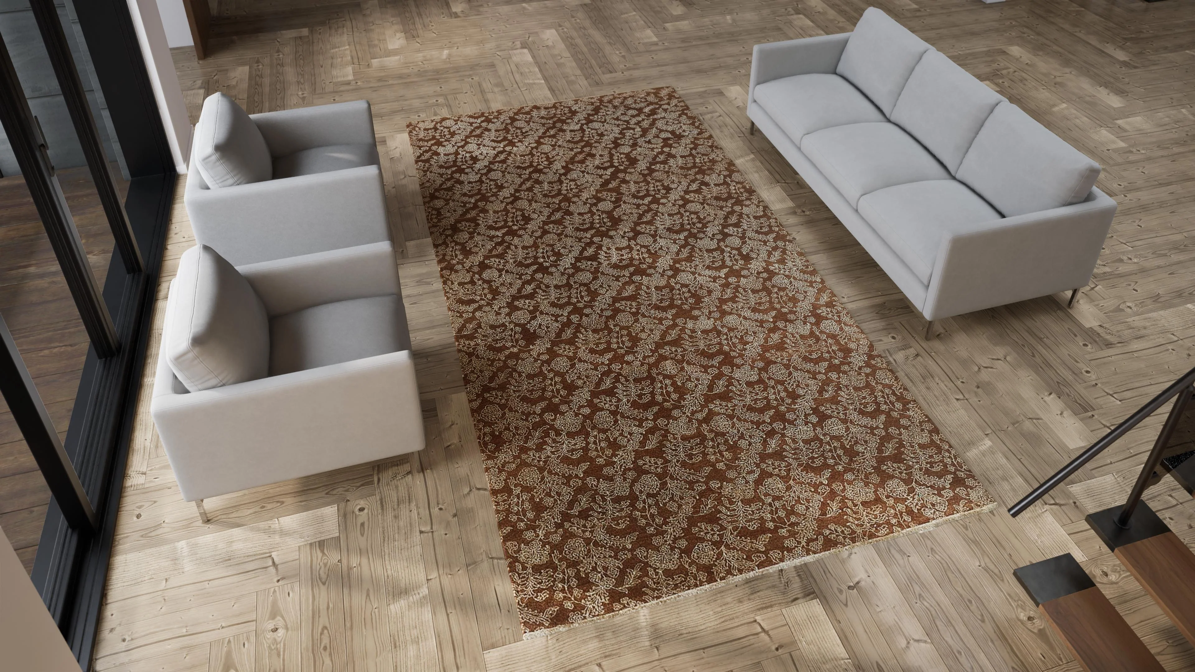 Brown Transitional Wool Silk Blend Rug - 6'7" x 12'9" - Image 4