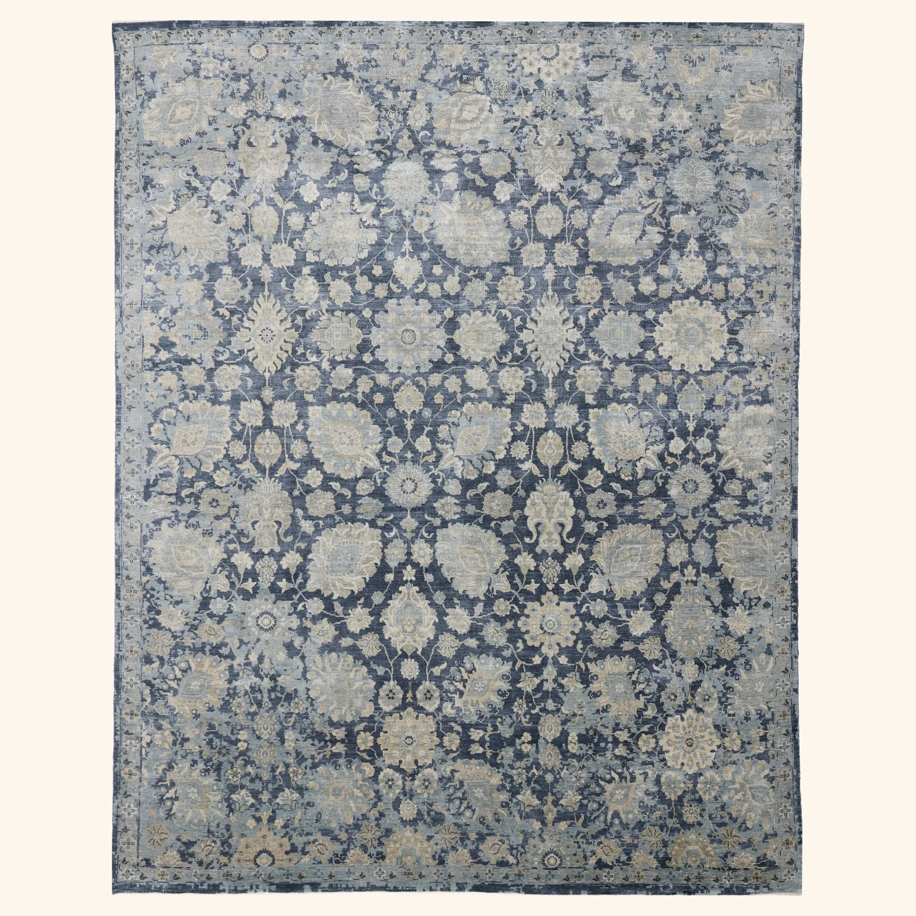 Blue Transitional Silk Rug - 7'10" x 10'2"