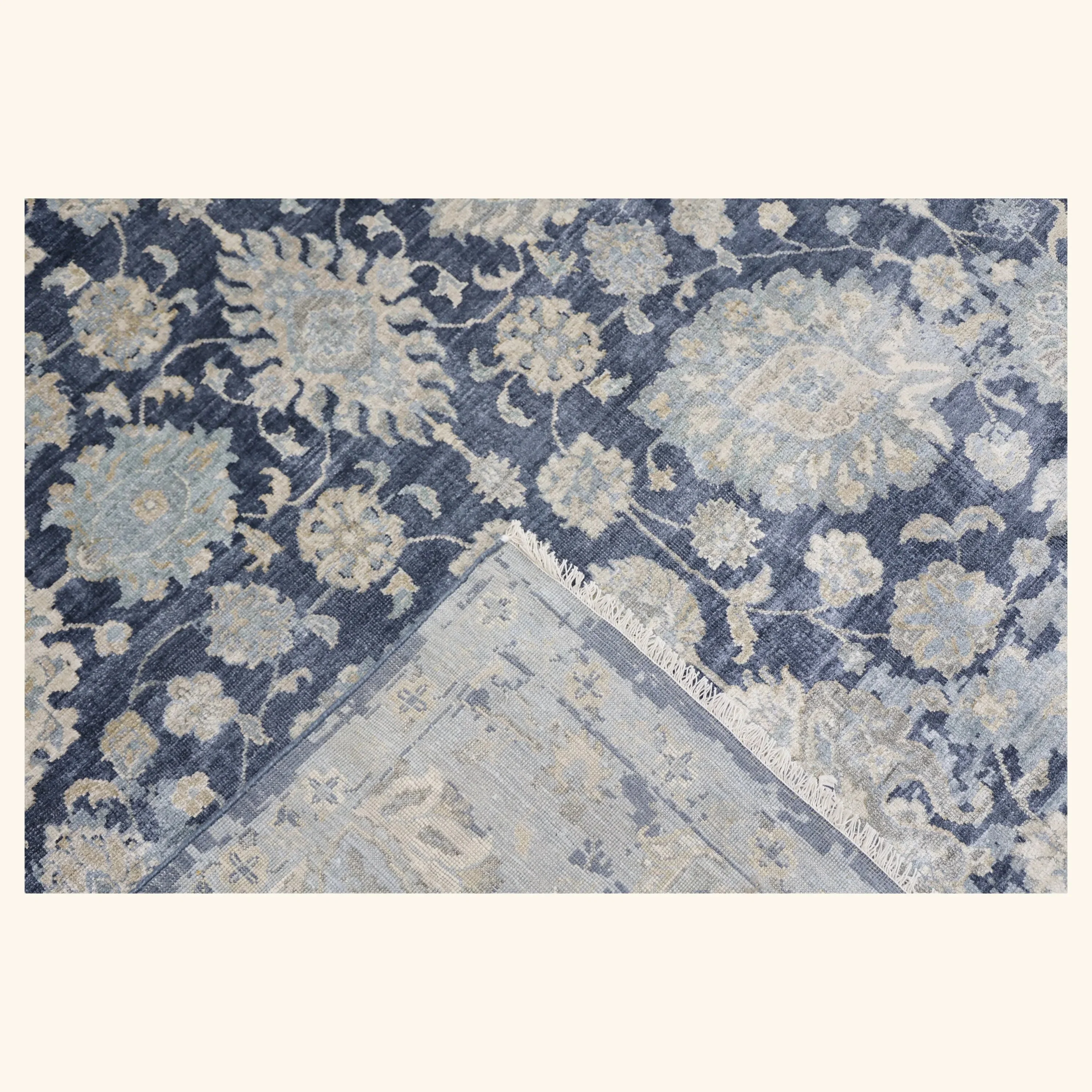 Blue Transitional Silk Rug - 7'10" x 10'2" - Image 3