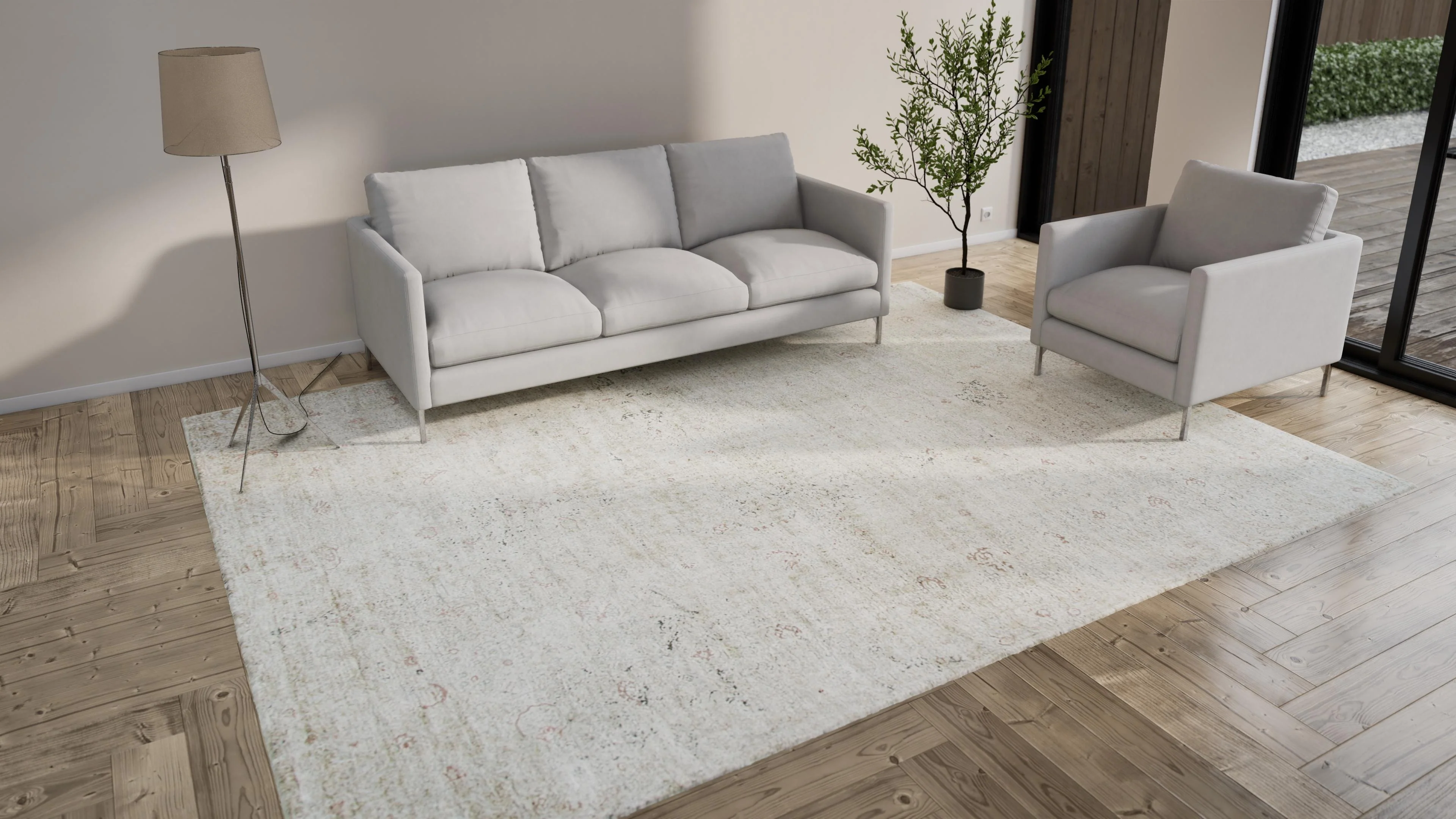 Ivory Transitional Silk Cotton Blend Rug - 9'1" x 12' - Image 8