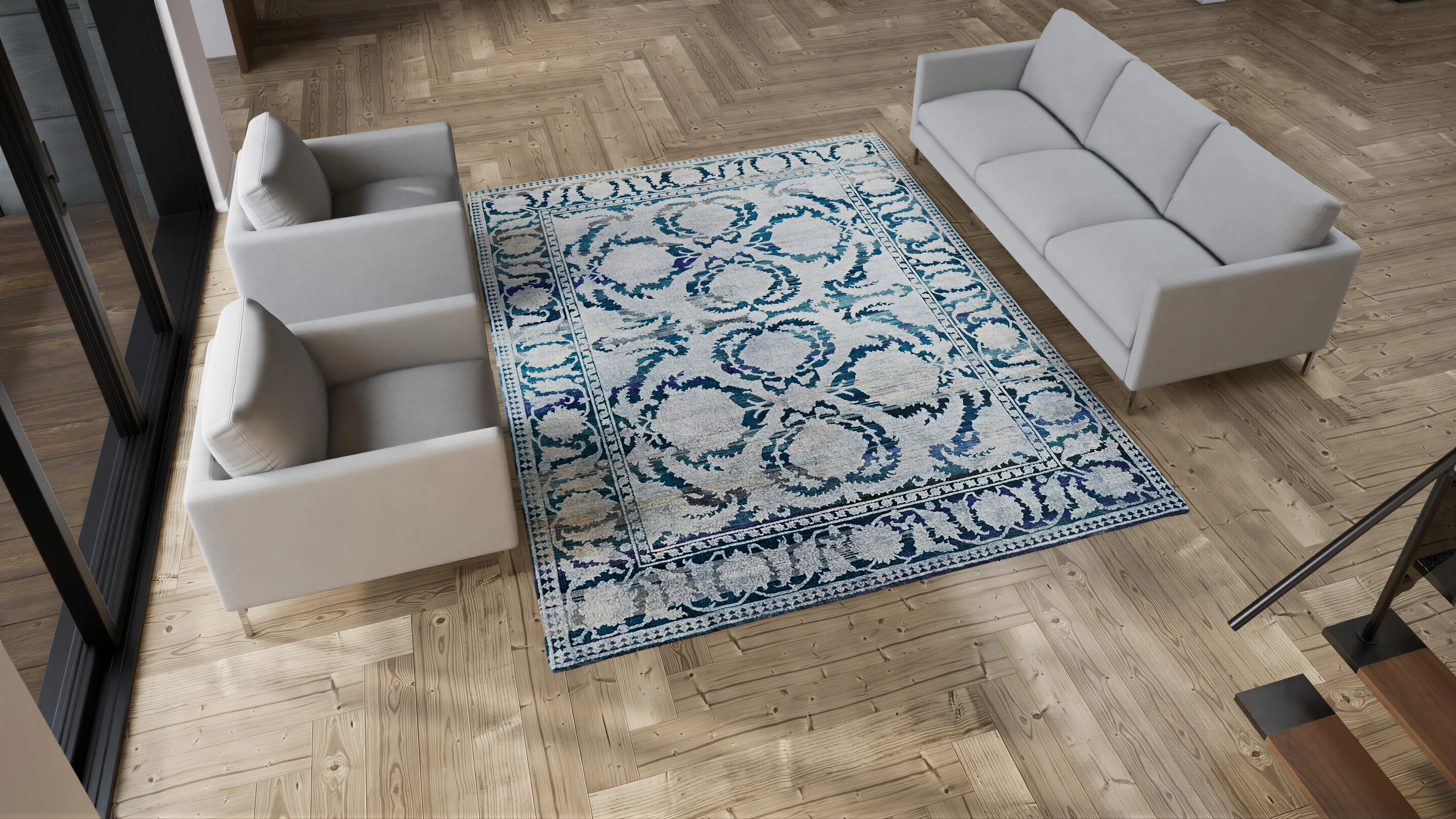 Blue Alchemy Traditional Wool Silk Blend Rug - 8'1" x 10'8" - Image 4