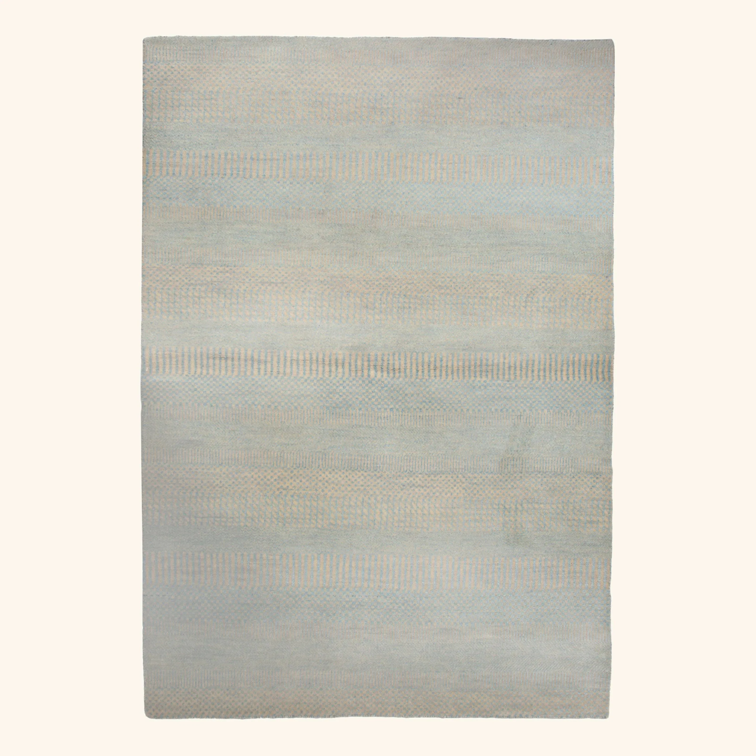 Grey Blue Transitional Wool Art Silk Blend Rug - 4'1" x 5'10"