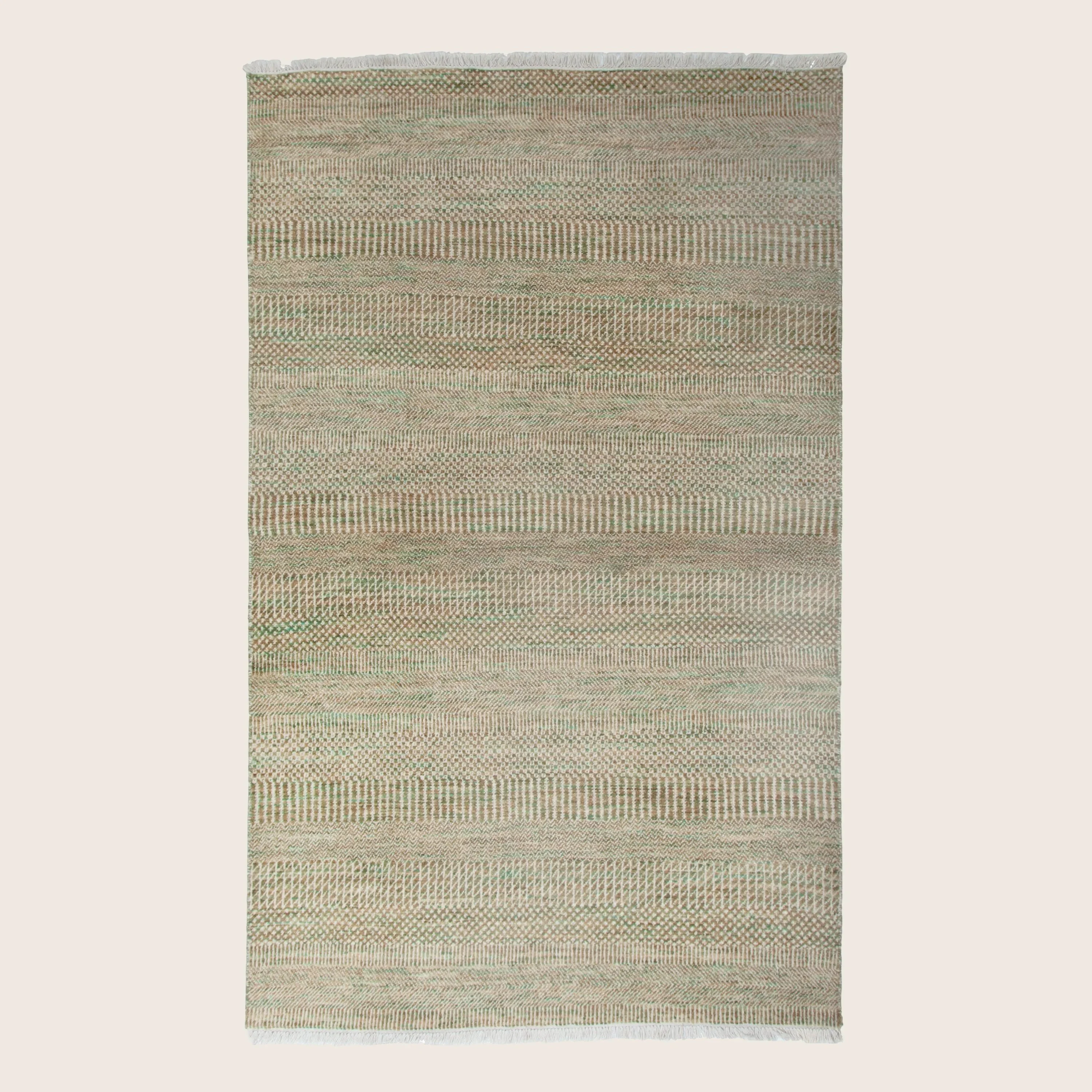 Green Brown Transitional Wool Art Silk Blend Rug - 4'1" x 6'4"