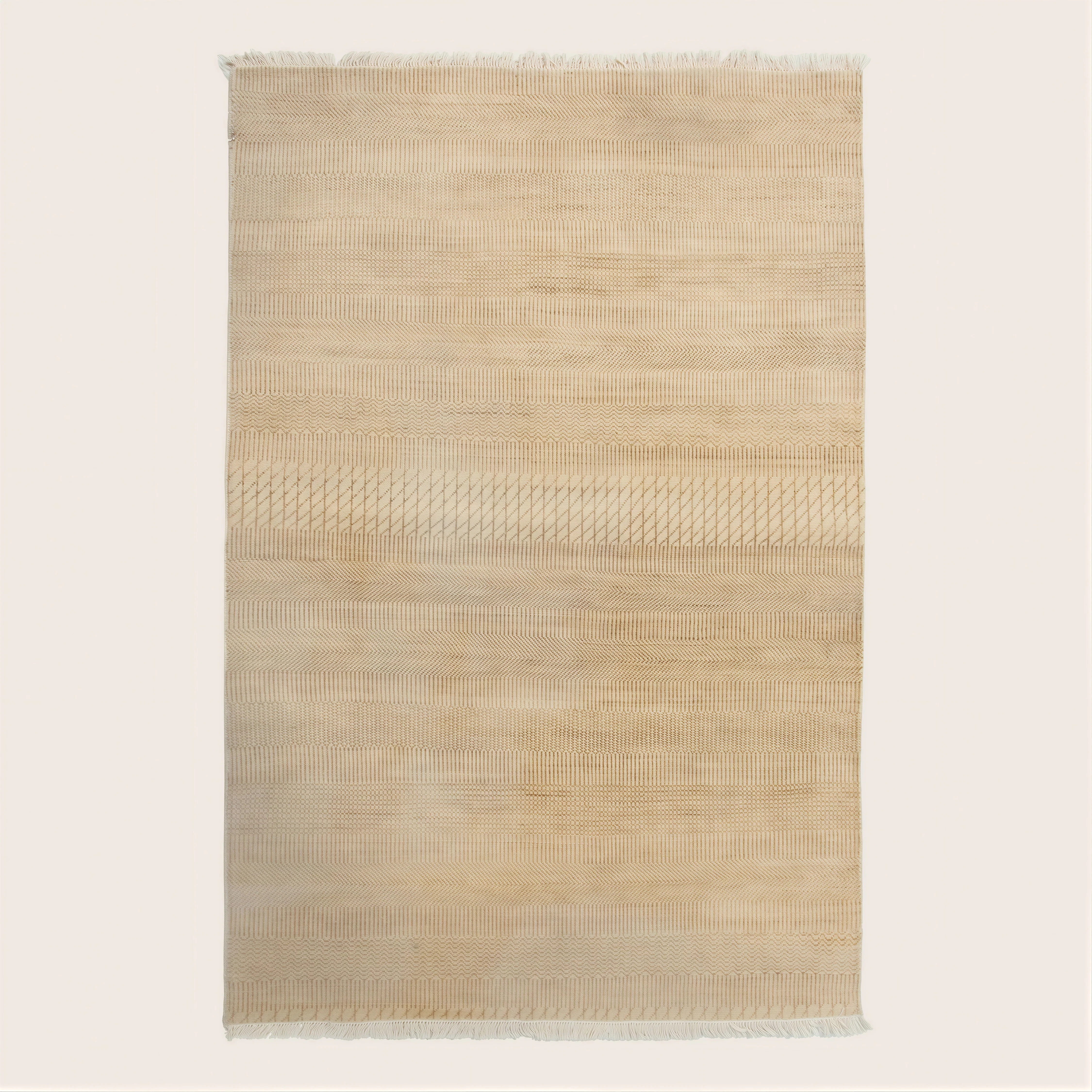 Beige Transitional Wool Art Silk Blend Rug - 4'2" x 6'1"