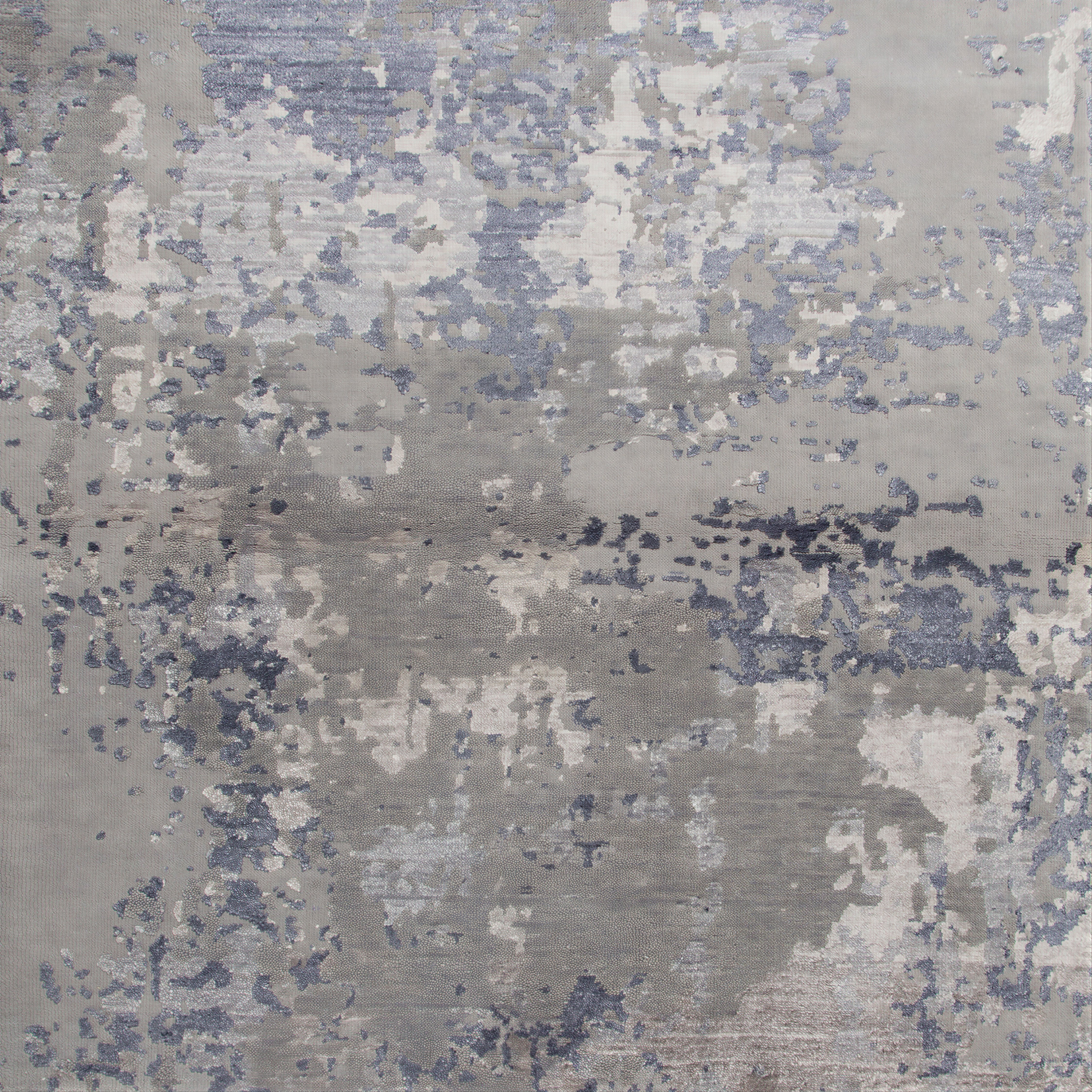 Grey Contemporary Wool Art Silk Blend Rug - 4'2" x 6'4" - Image 2