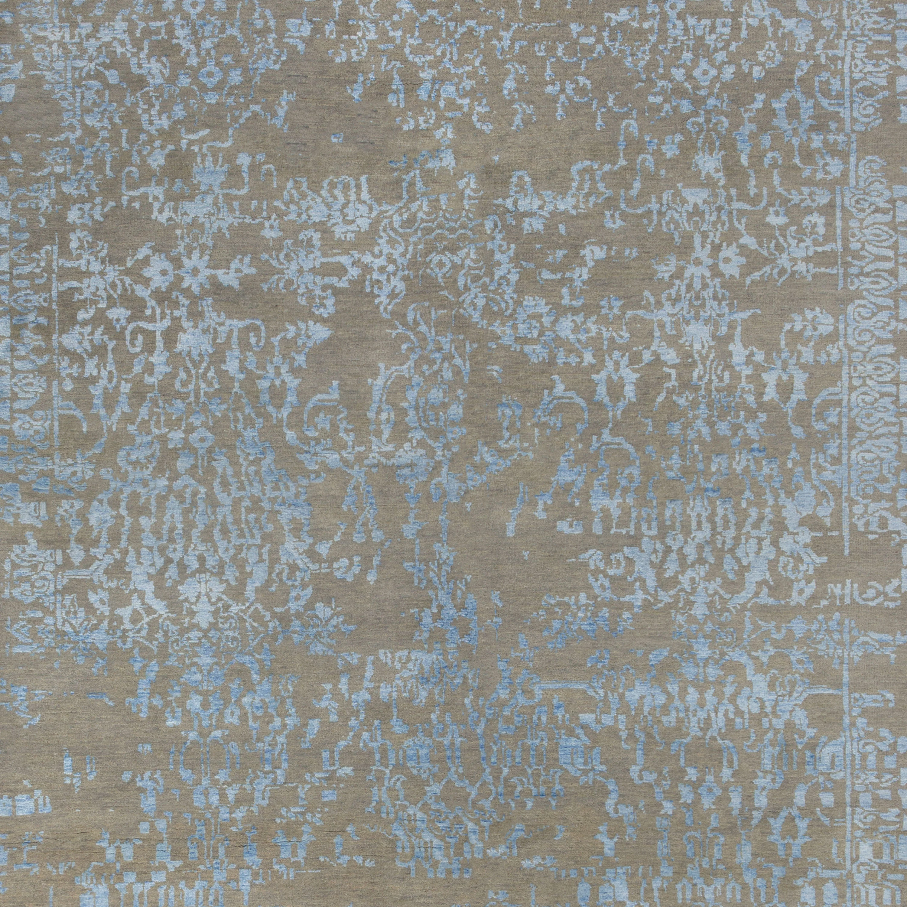 Blue Grey Transitional Wool Art Silk Blend Rug - 6' x 9'1" - Image 2