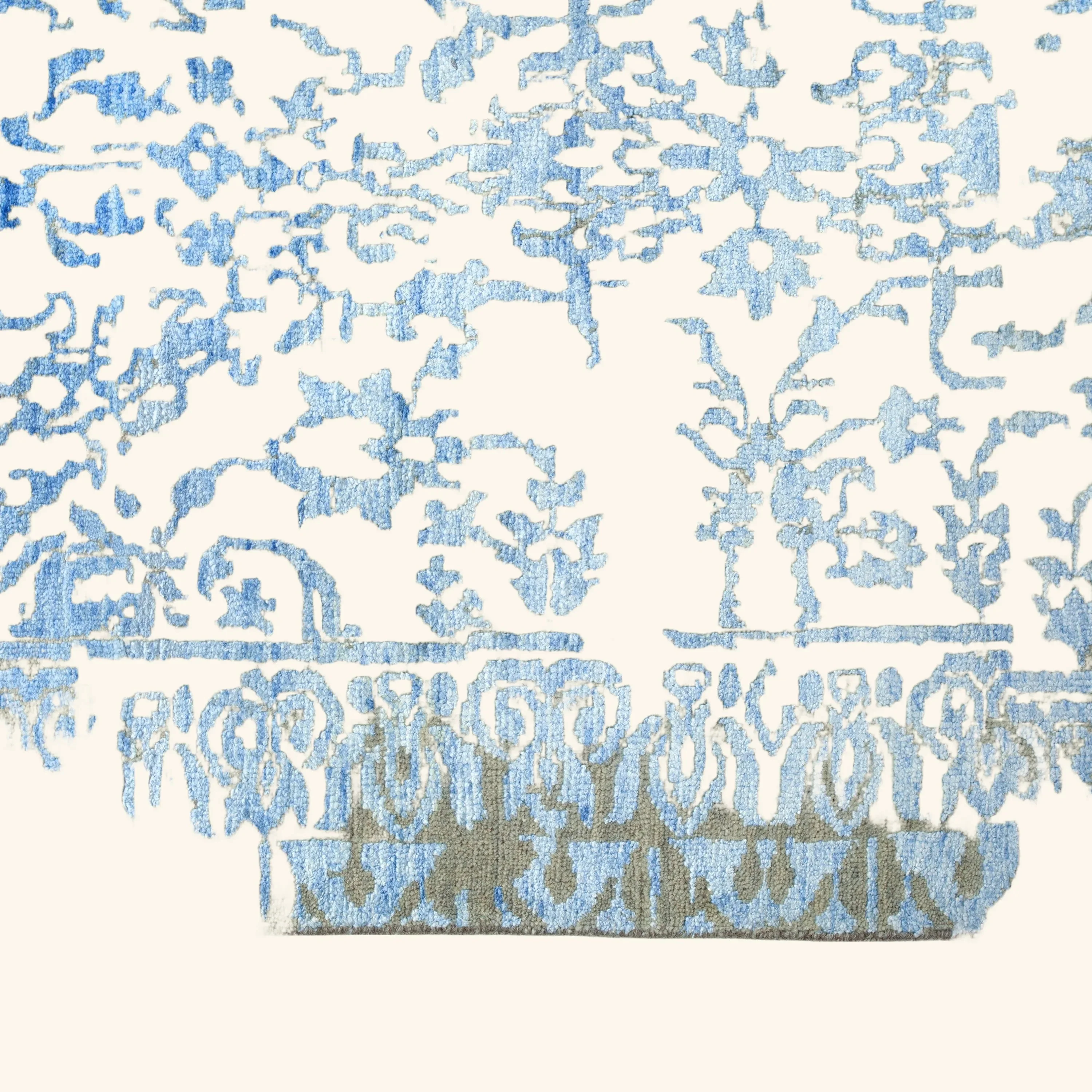Blue Grey Transitional Wool Art Silk Blend Rug - 6' x 9'1" - Image 5