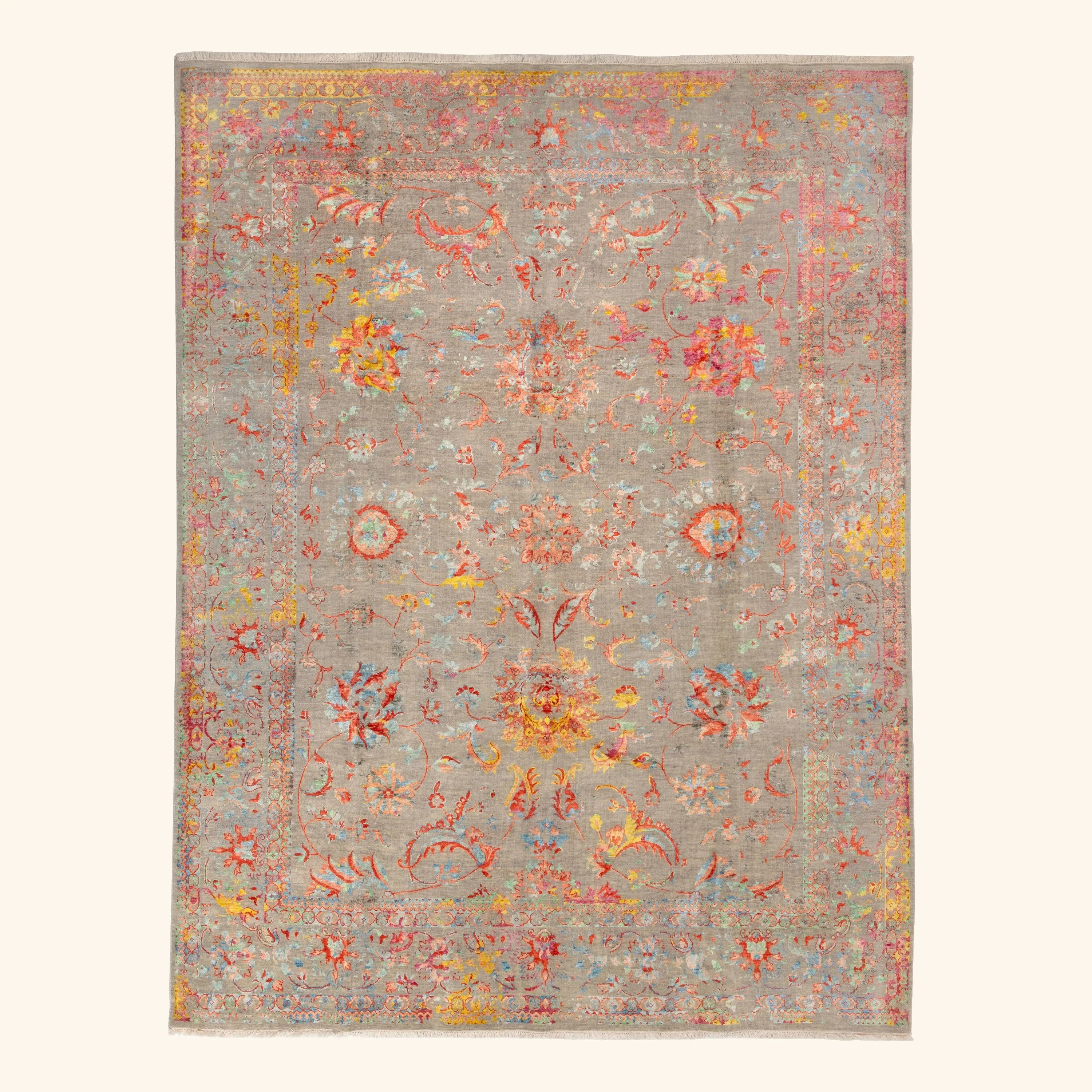 Pink Transitional Wool Art Silk Blend Rug - 8' x 10'2"