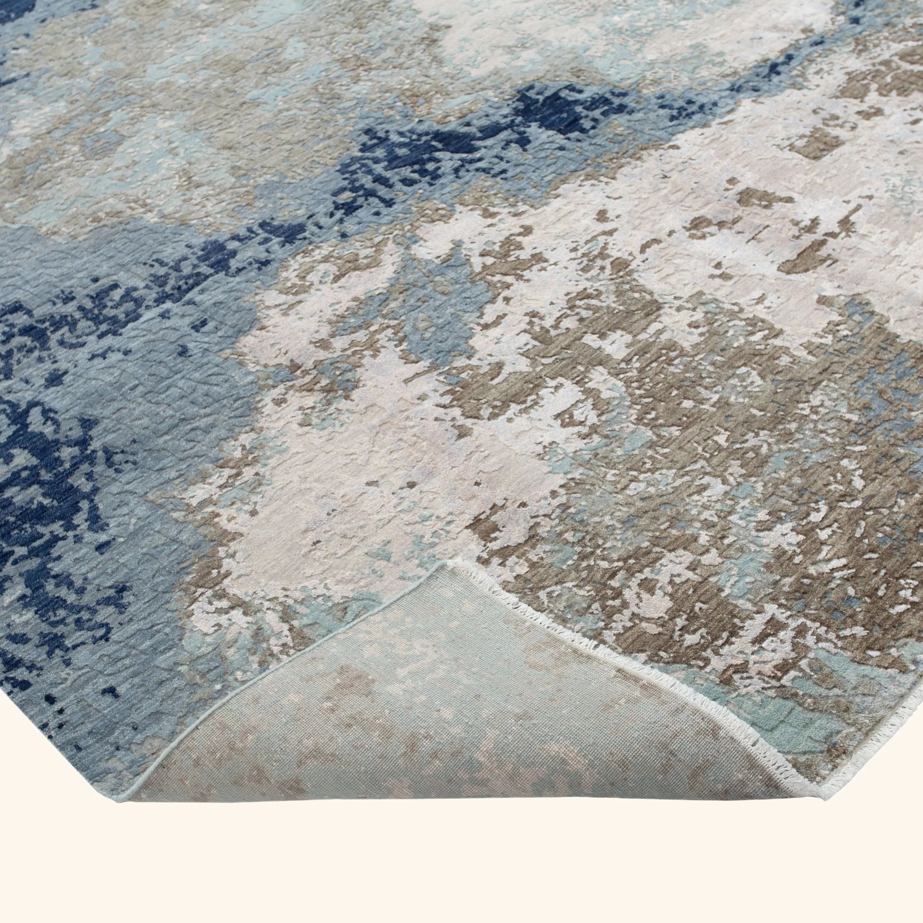 Blue Contemporary Wool Art Silk Blend Rug - 8'10" x 12'2" - Image 4