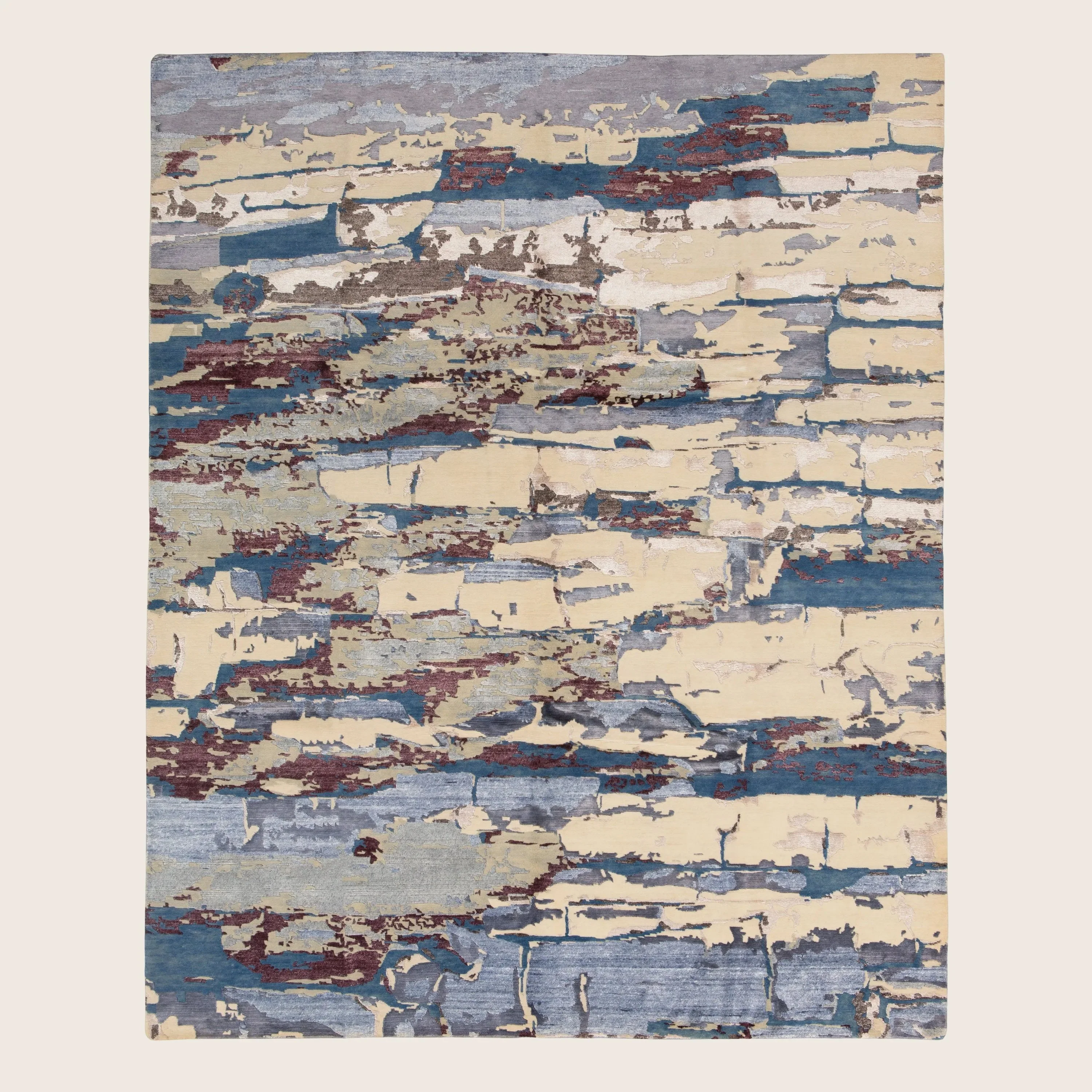 Multicolored Contemporary Wool Art Silk Blend Rug - 8'2" x 10'1"