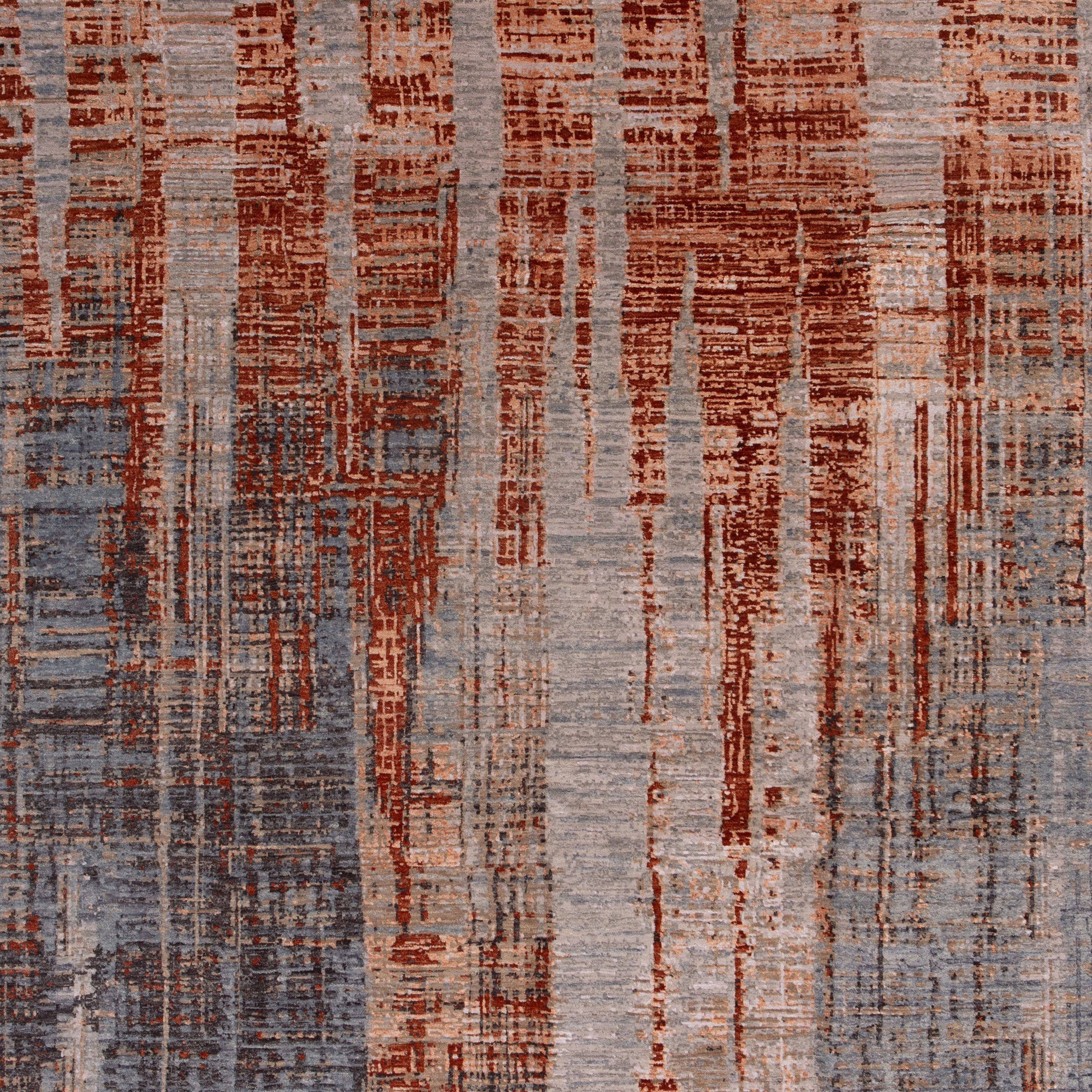 Red Blue Contemporary Wool Art Silk Blend Rug - 8'3" x 10'2" - Image 2