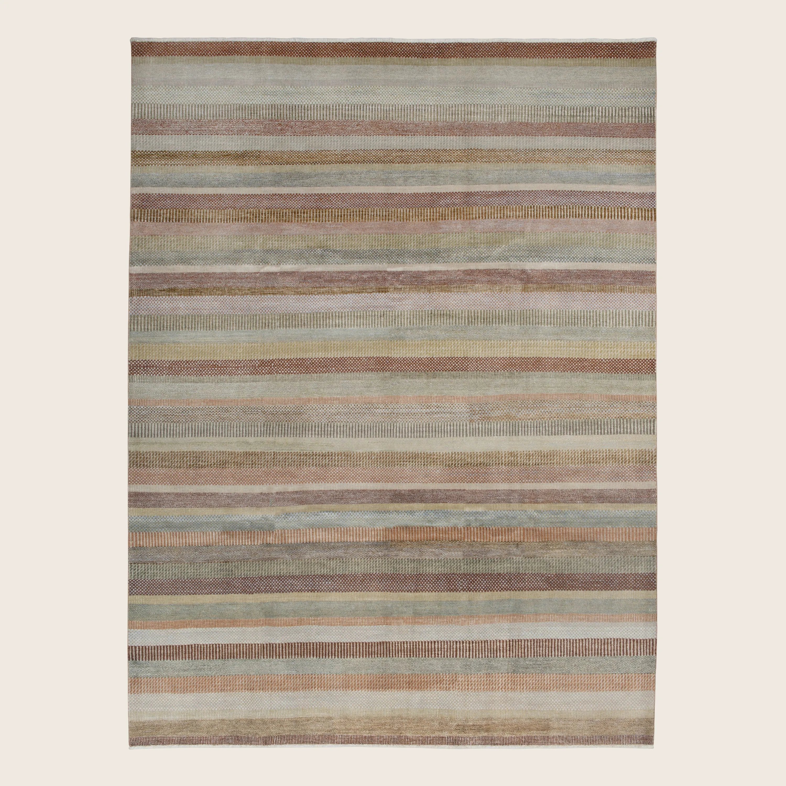 Multicolored Contemporary Wool Art Silk Blend Rug - 9' x 11'10"