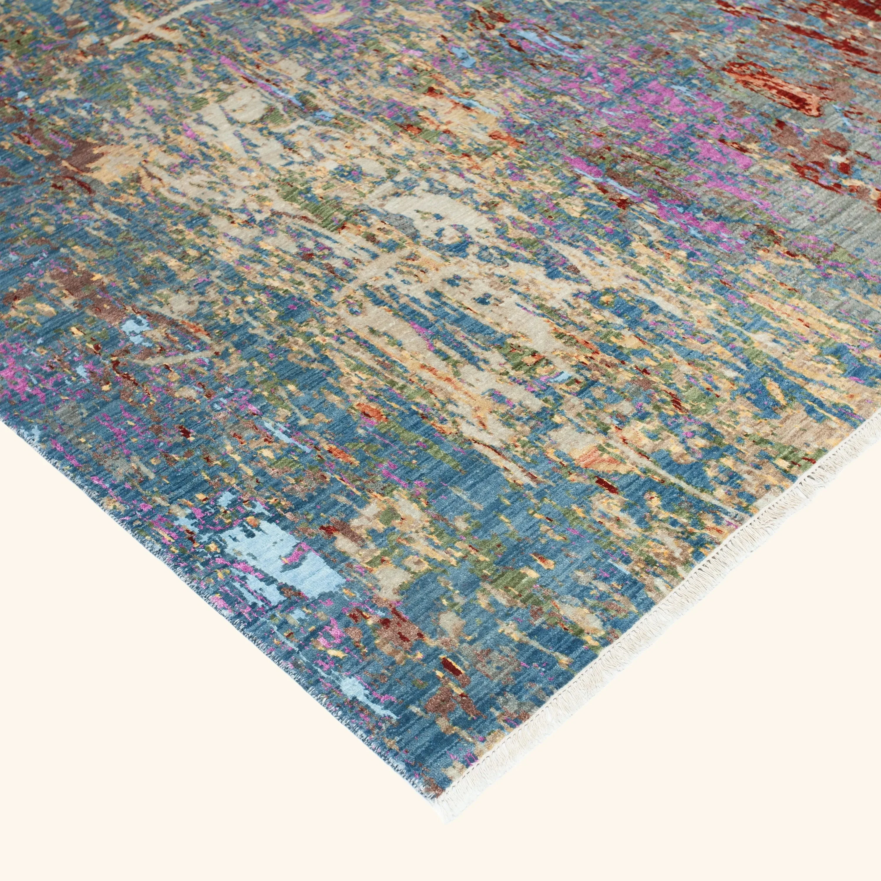 Multicolored Contemporary Wool Art Silk Blend Rug - 9' x 12'1" - Image 3