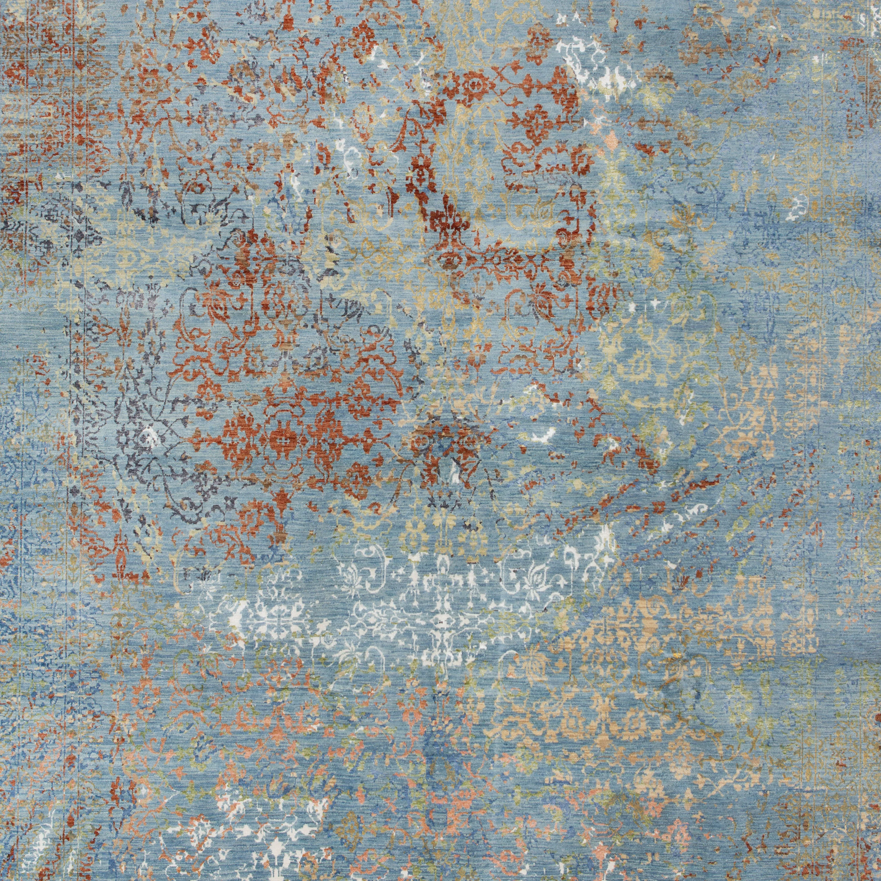 Blue Contemporary Wool Art Silk Blend Rug - 9'2" x 12'3" - Image 2