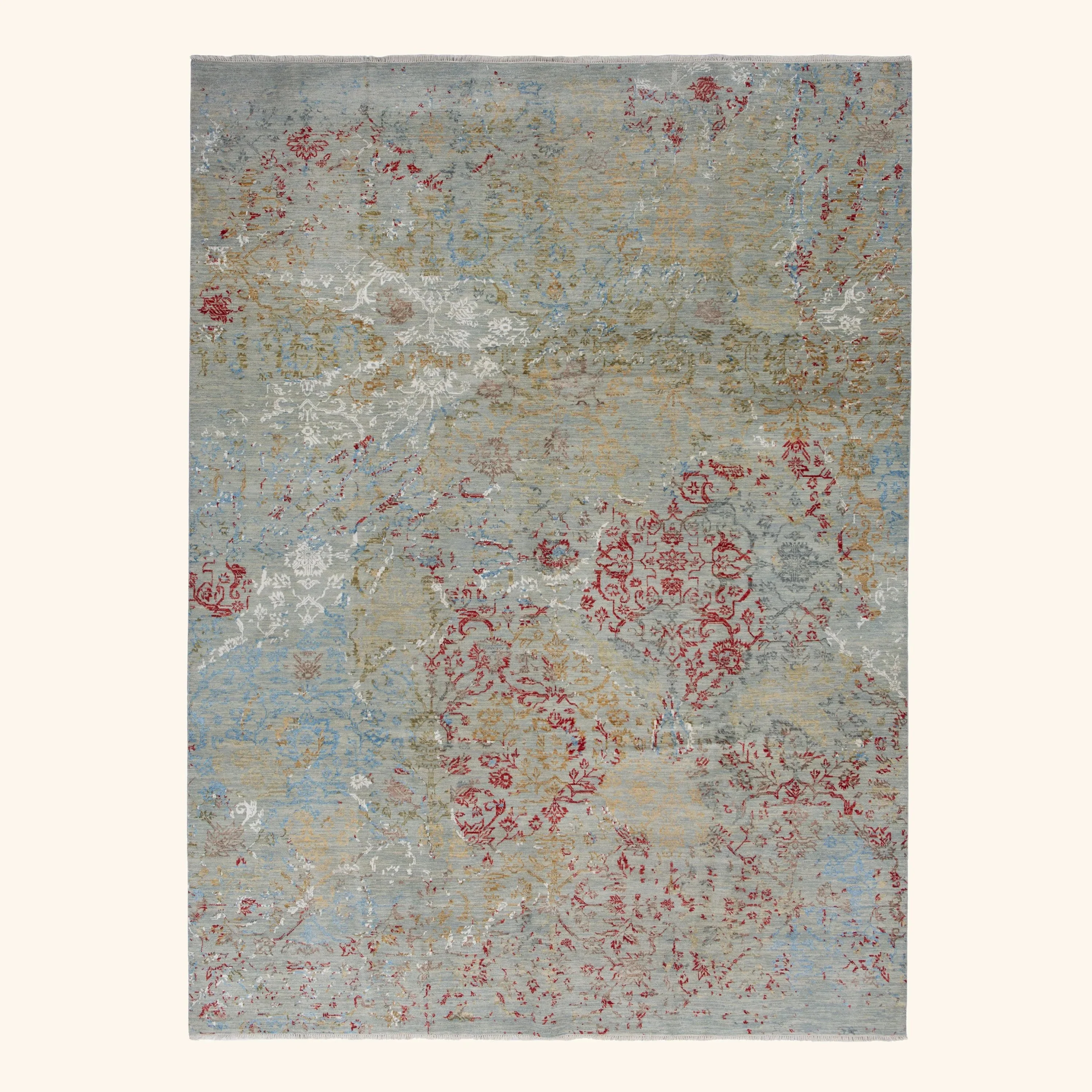 Multicolored Contemporary Wool Art Silk Blend Rug - 9'2" x 12'4"