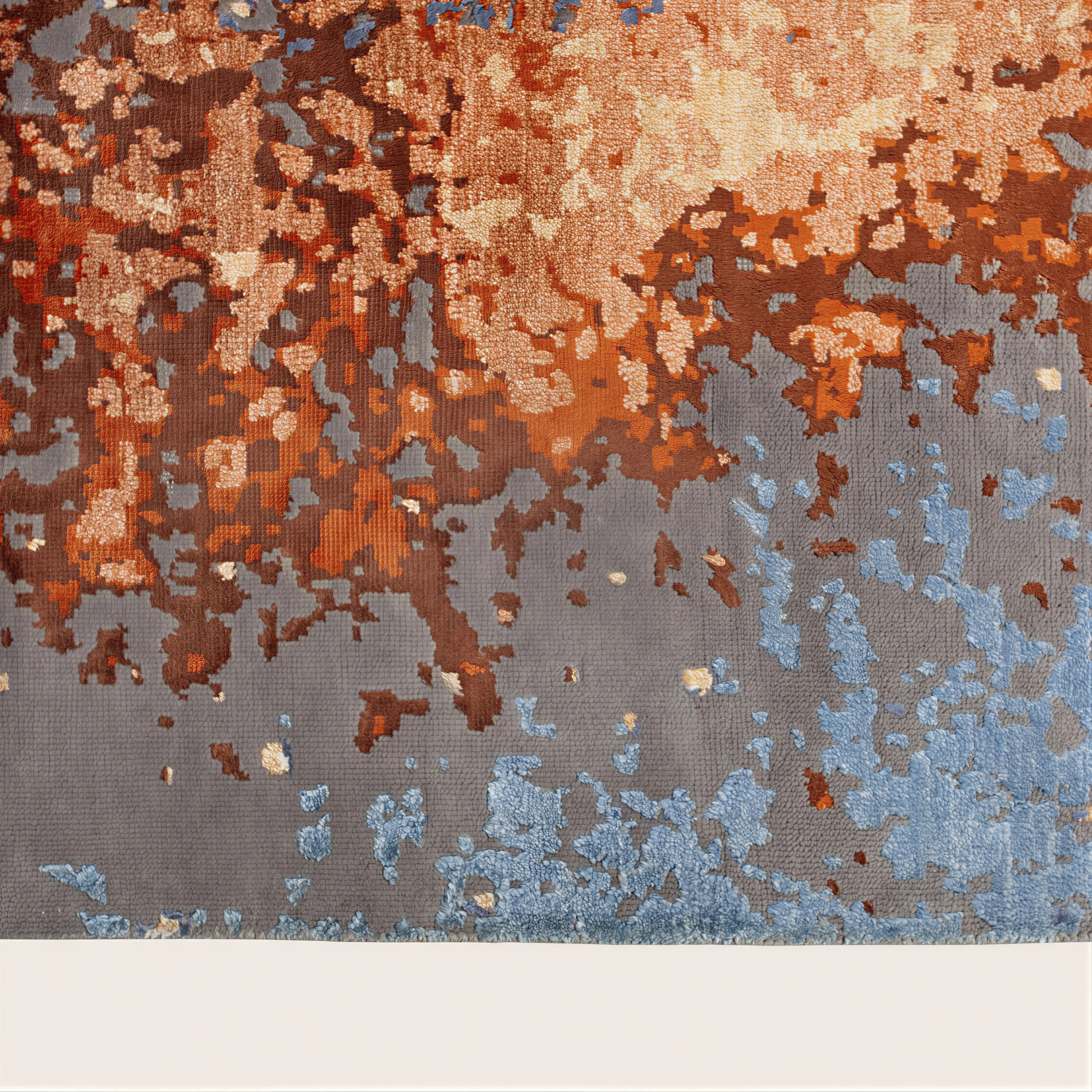 Multicolored Contemporary Wool Art Silk Blend Rug - 9'4" x 12'2" - Image 5