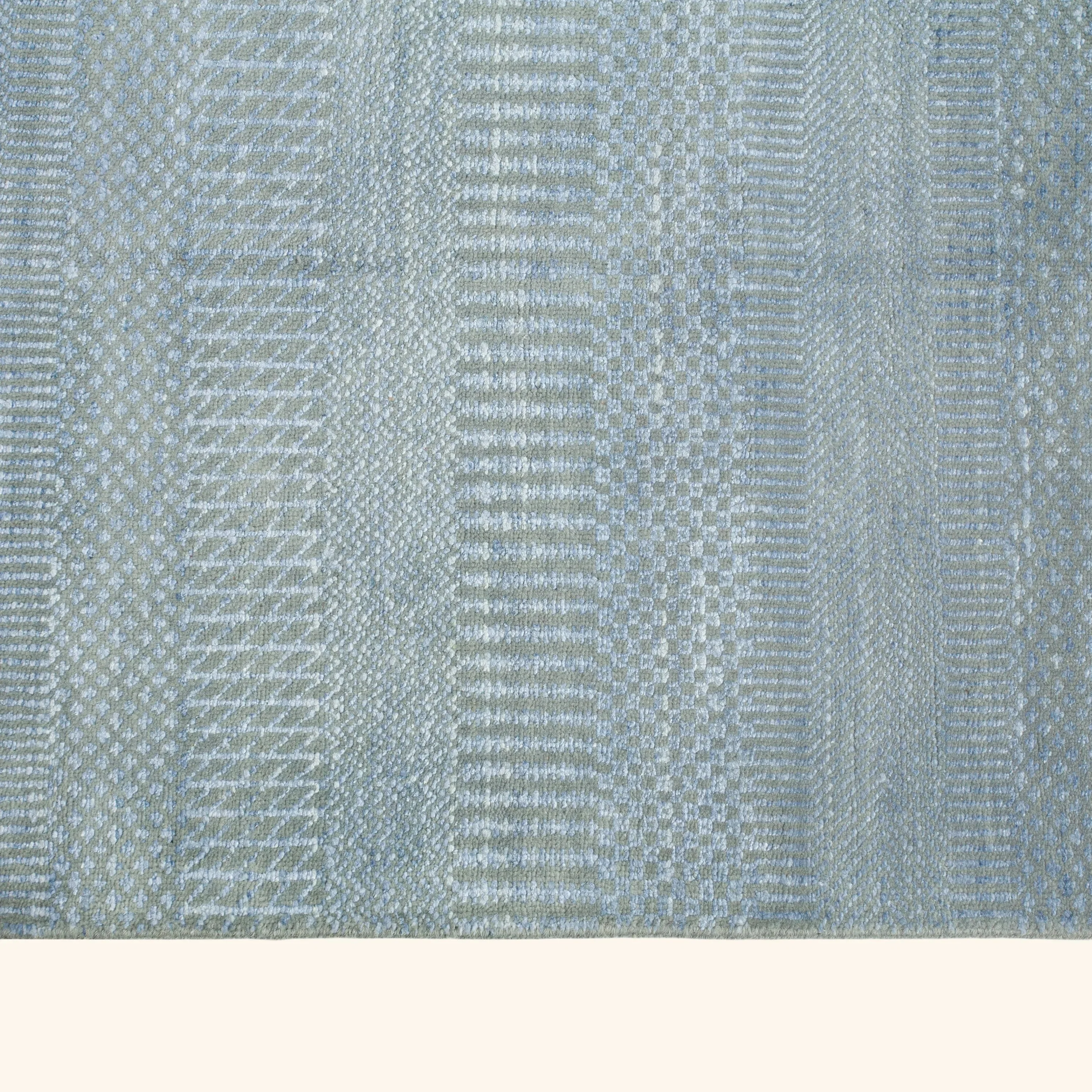 Blue Transitional Wool Art Silk Blend Runner - 2'6" x 13'7" - Image 5