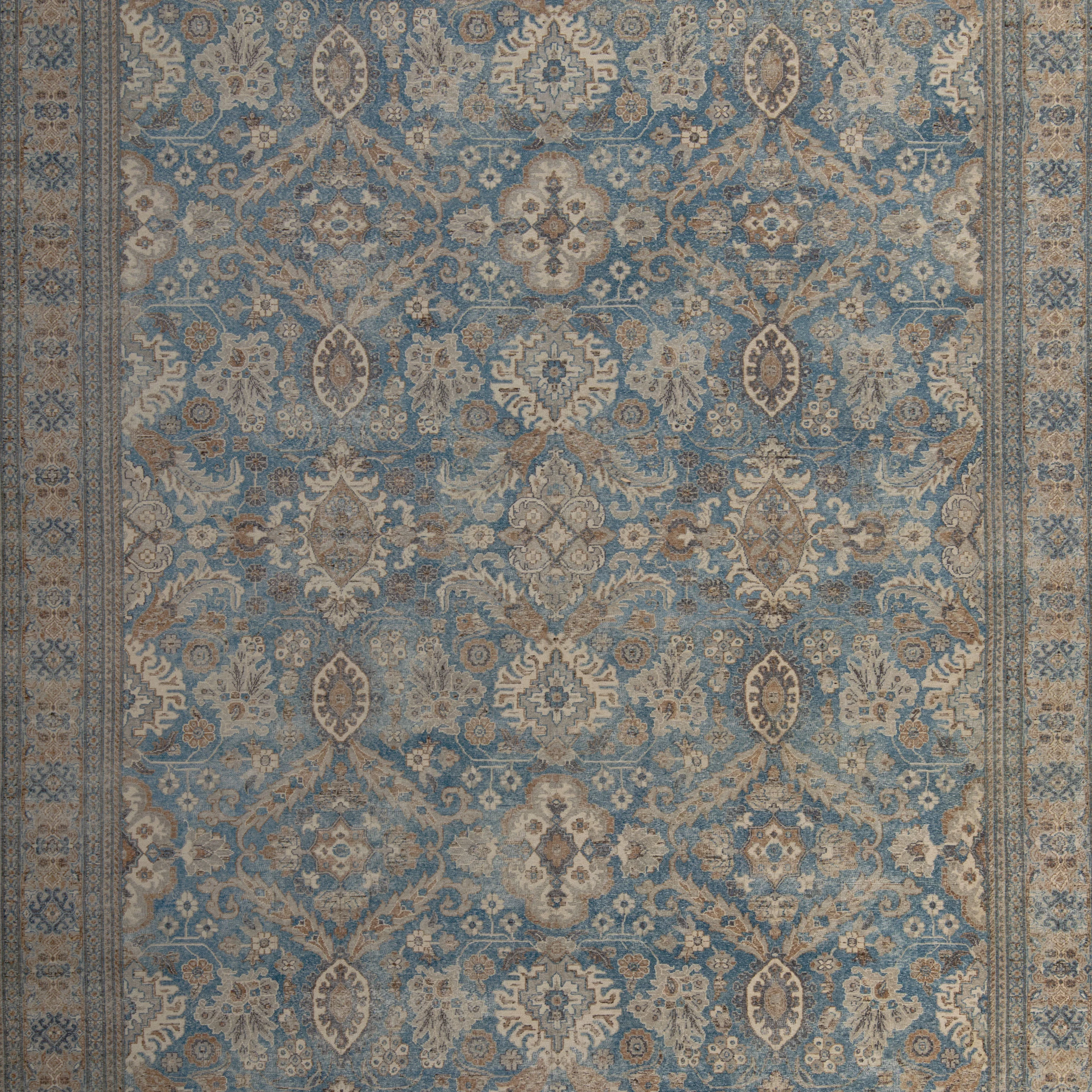 Blue & Taupe Sabideh Distressed Traditional Wool Rug - 10'x14' - Image 2