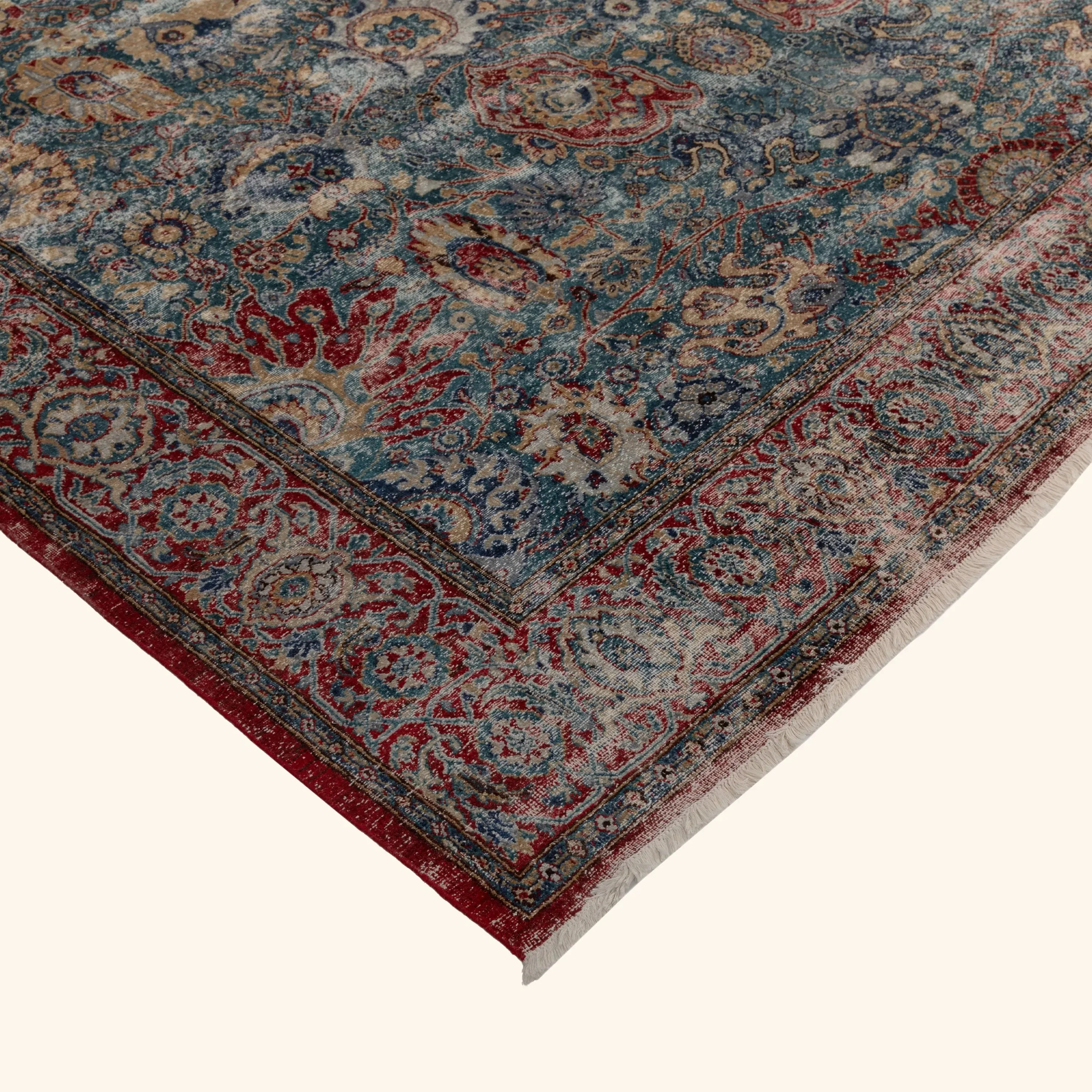 Blue Sabideh and Red Distressed Traditional Wool Rug - 9' x 12' - Image 4