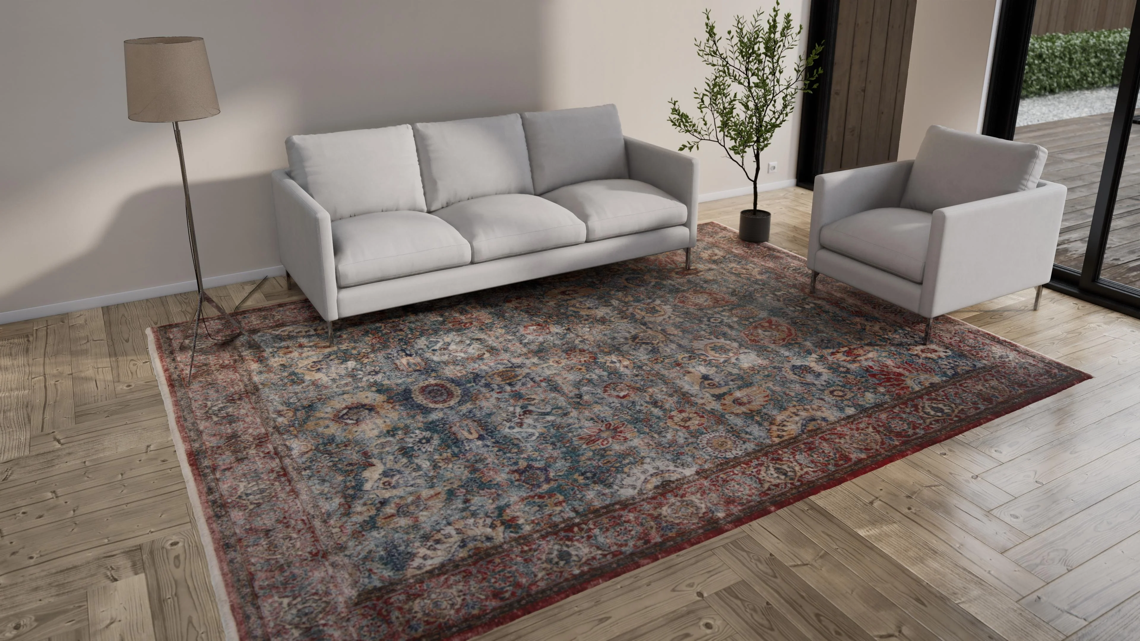 Blue Sabideh and Red Distressed Traditional Wool Rug - 9' x 12' - Image 8