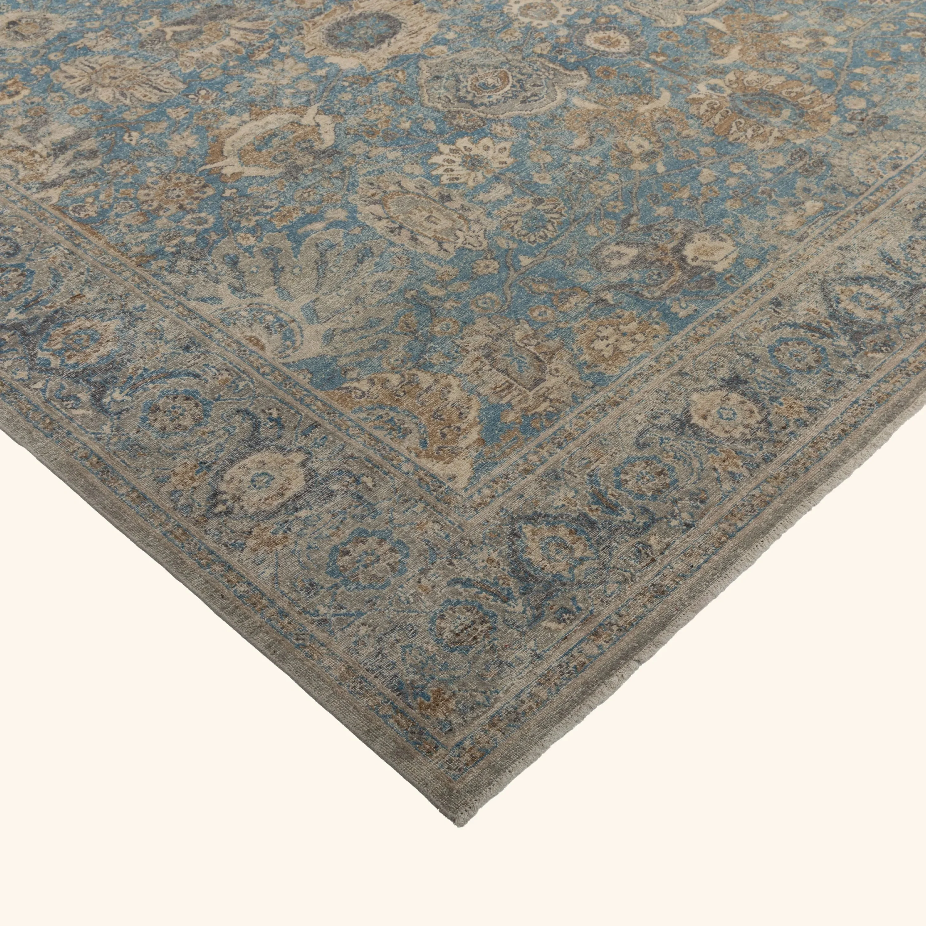 Blue Sabideh Distressed Traditional Wool Rug - 9' x 12' - Image 4