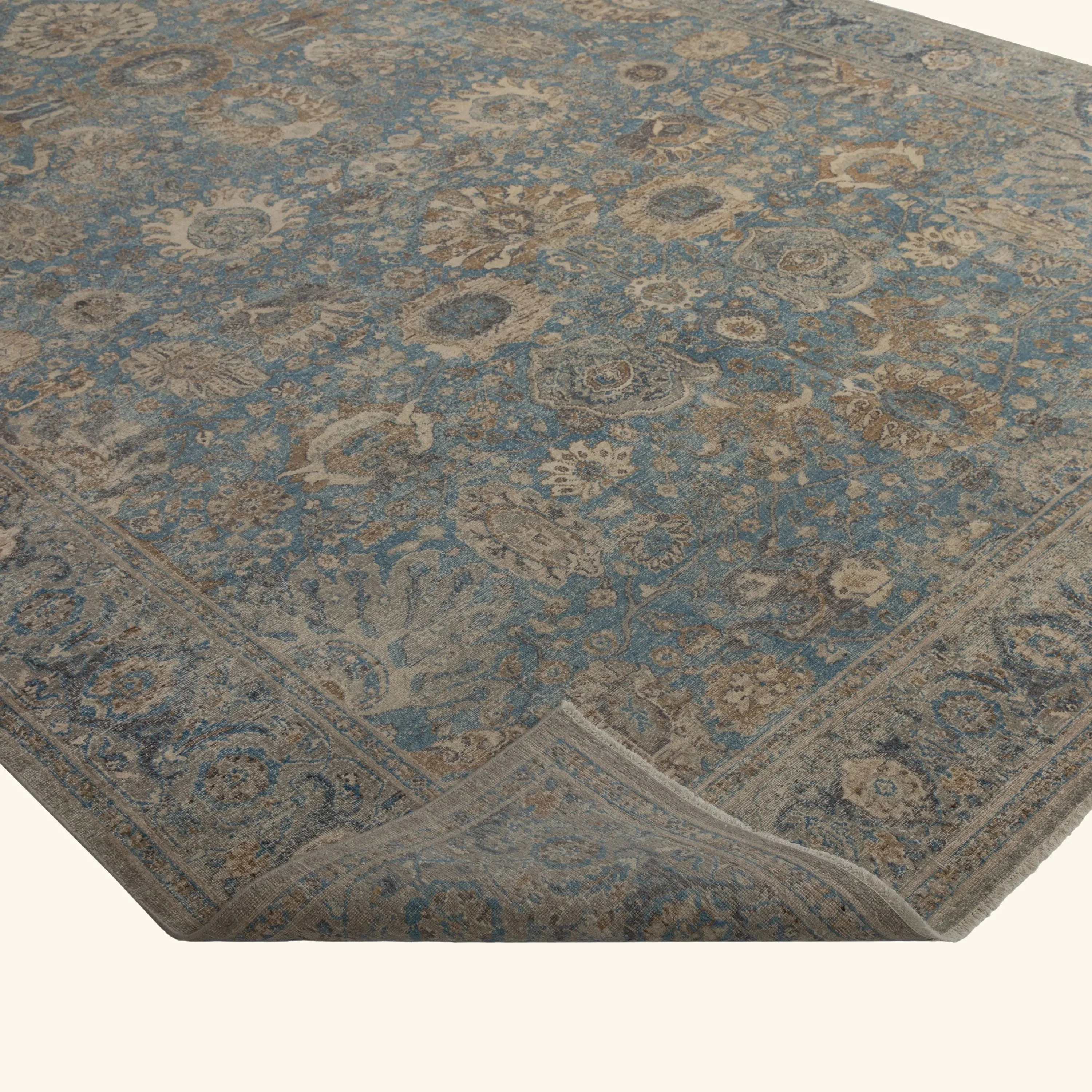 Blue Sabideh Distressed Traditional Wool Rug - 9' x 12' - Image 5