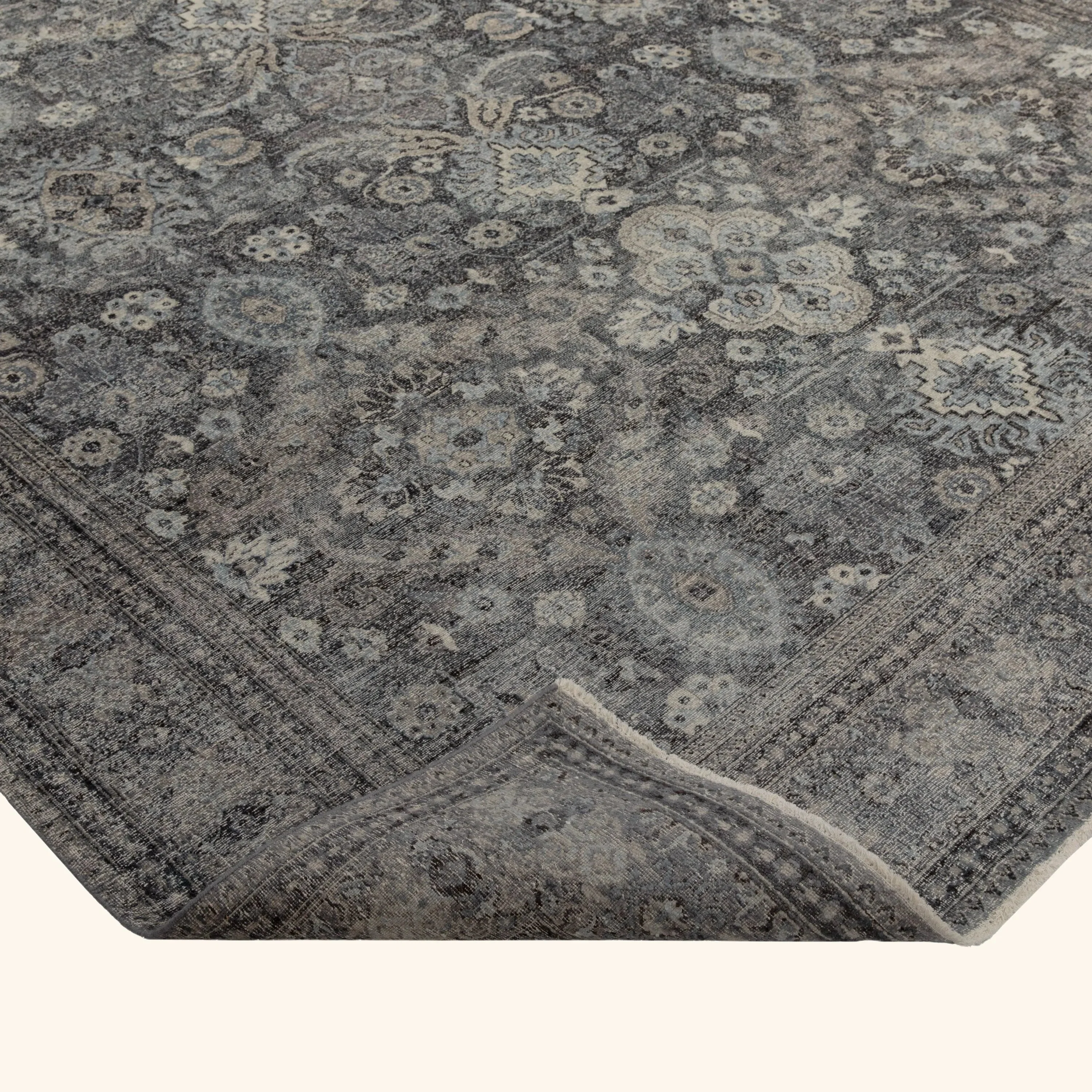 Stone Sabideh Grey Distressed Transitional Wool Rug - 9' x 12' - Image 5