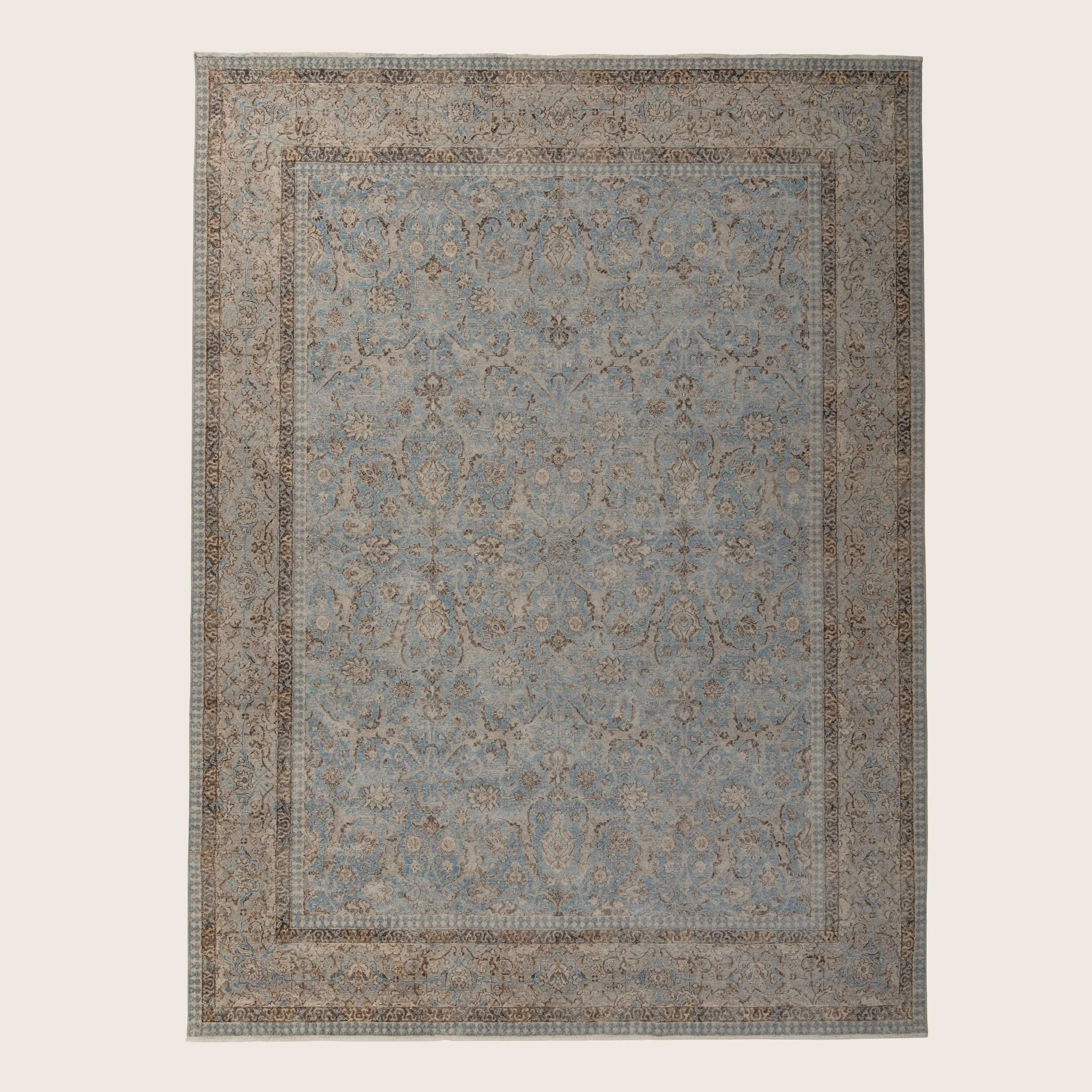 Blue & Brown Sabideh Traditional Wool Rug - 9' x 12'