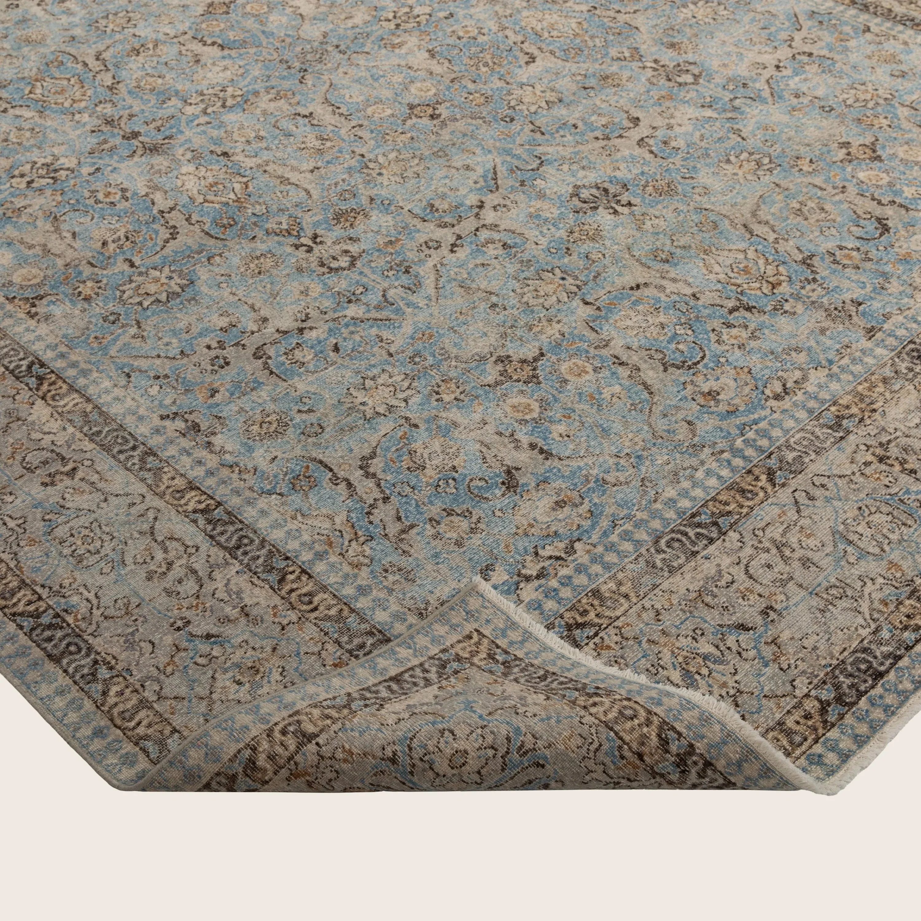 Blue & Brown Sabideh Traditional Wool Rug - 9' x 12' - Image 5
