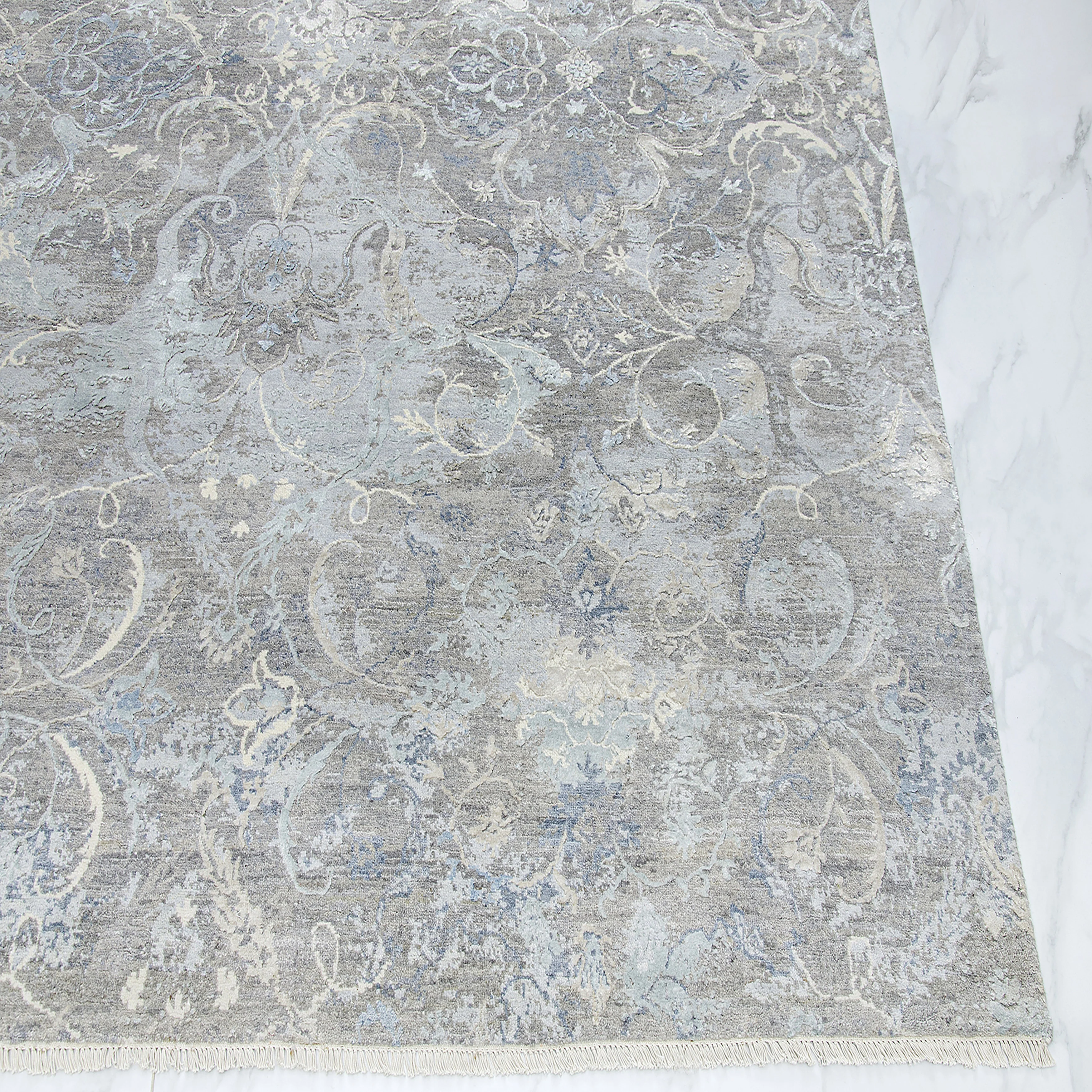 Grey Transitional Wool Silk Blend Rug - 10' x 14'1" - Image 5