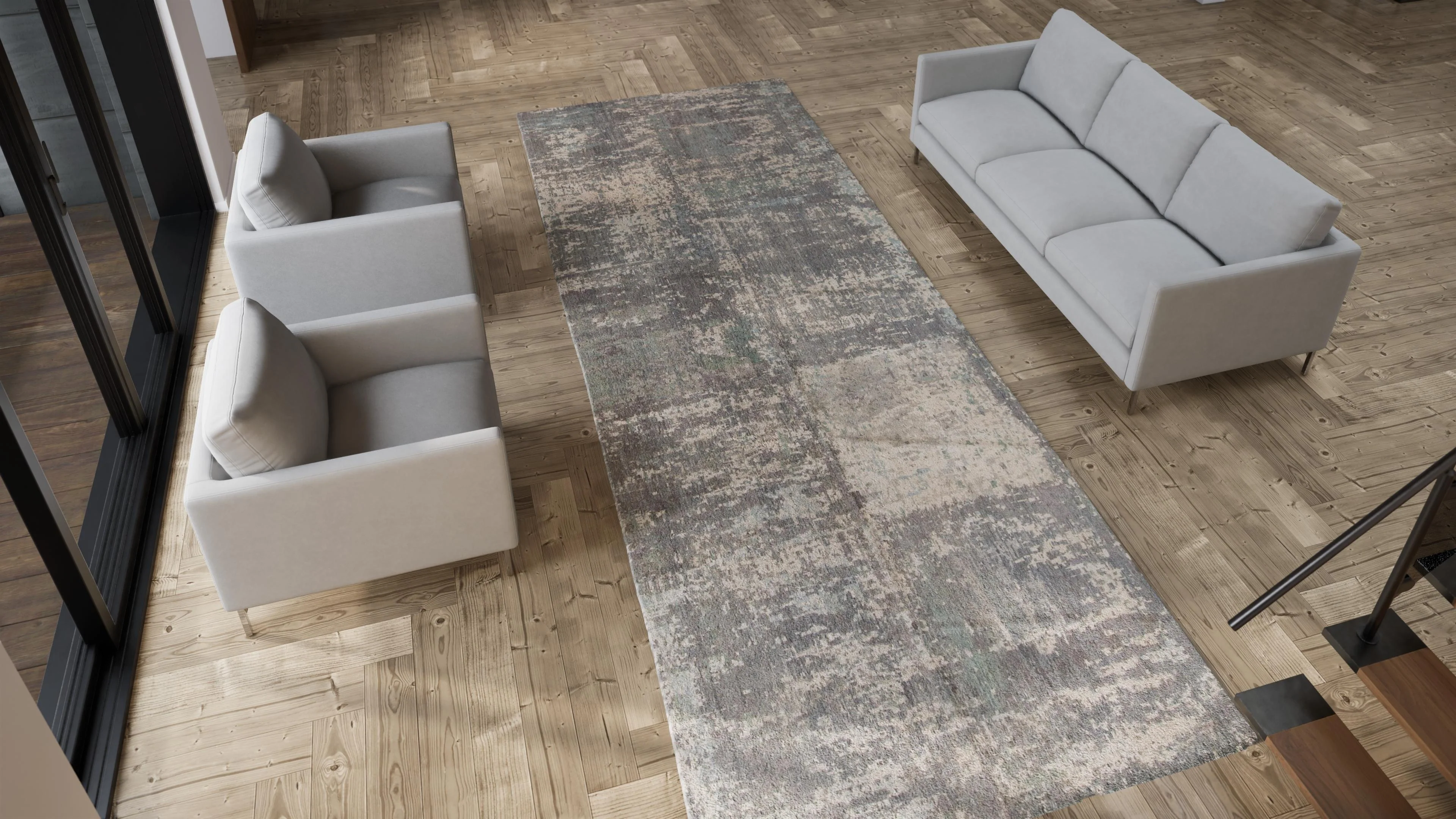 Grey & Blue Transitional Runner - 6' x 15'6" - Image 7