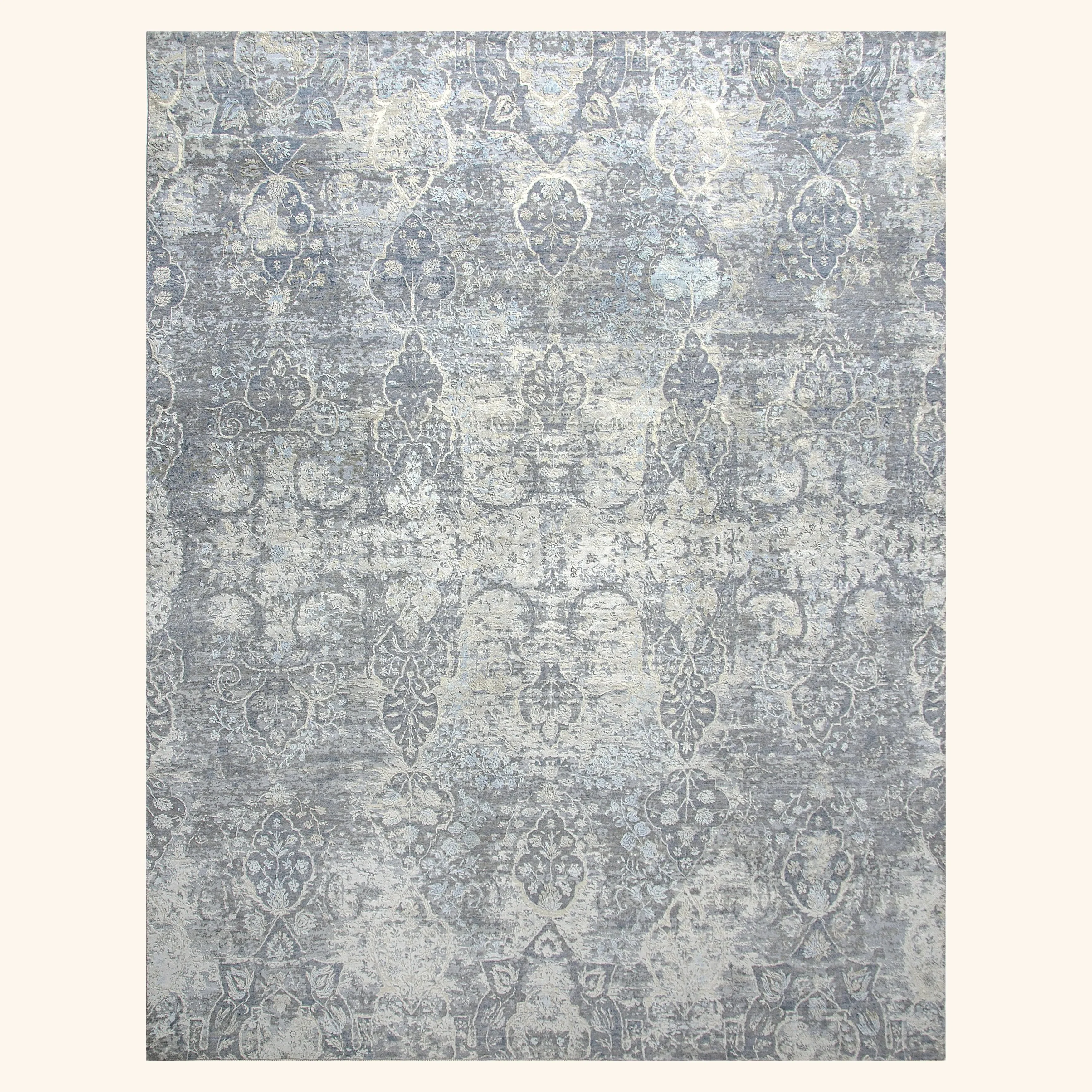 Grey Transitional Wool Silk Blend Rug - 9' x 12'2"