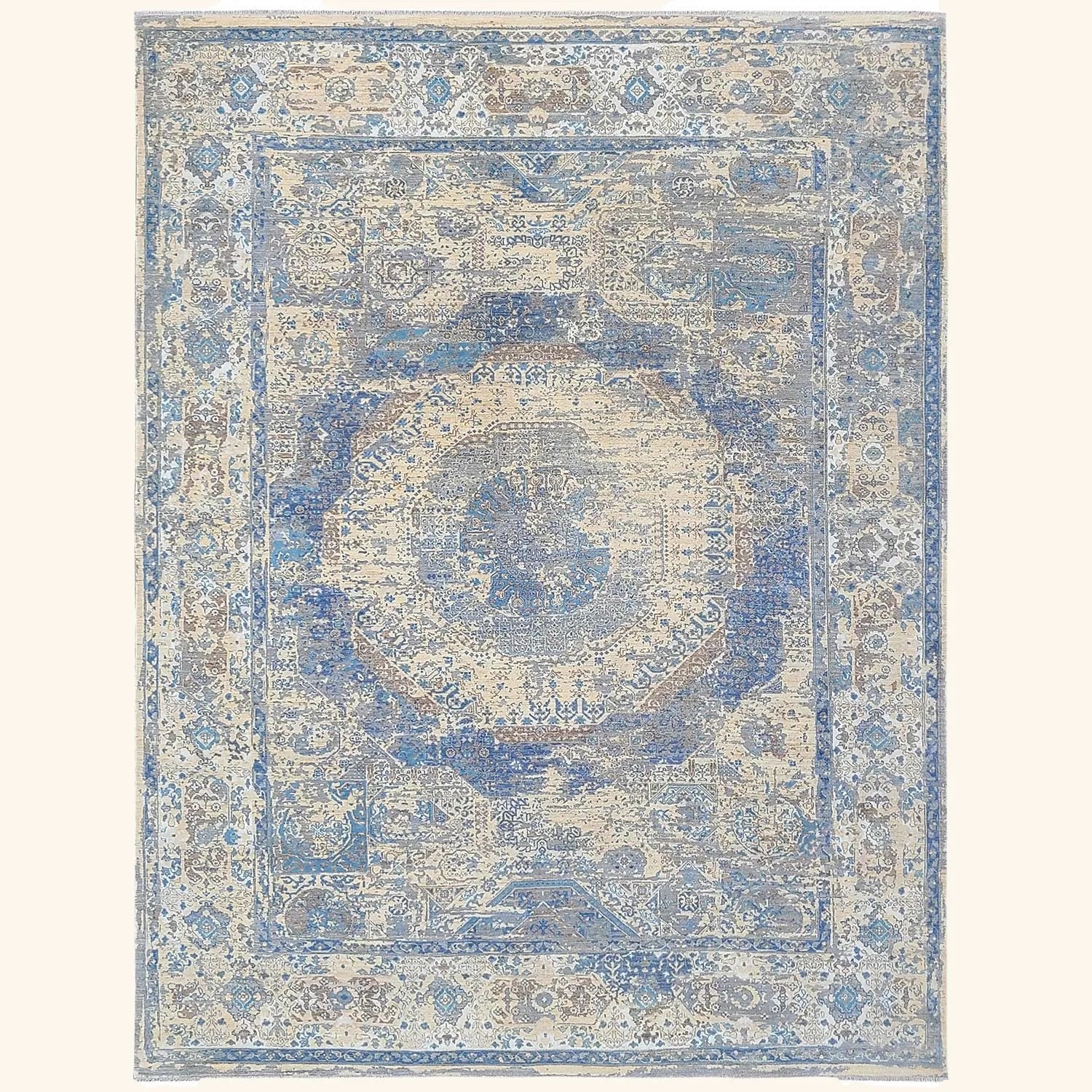 Ivory Traditional Wool Silk Blend Rug - 9'2" x 12'3"