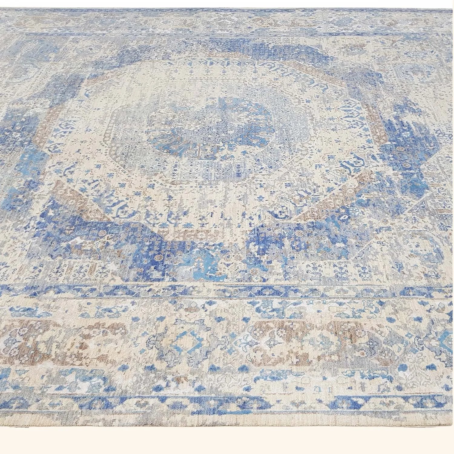 Ivory Traditional Wool Silk Blend Rug - 9'2" x 12'3" - Image 3