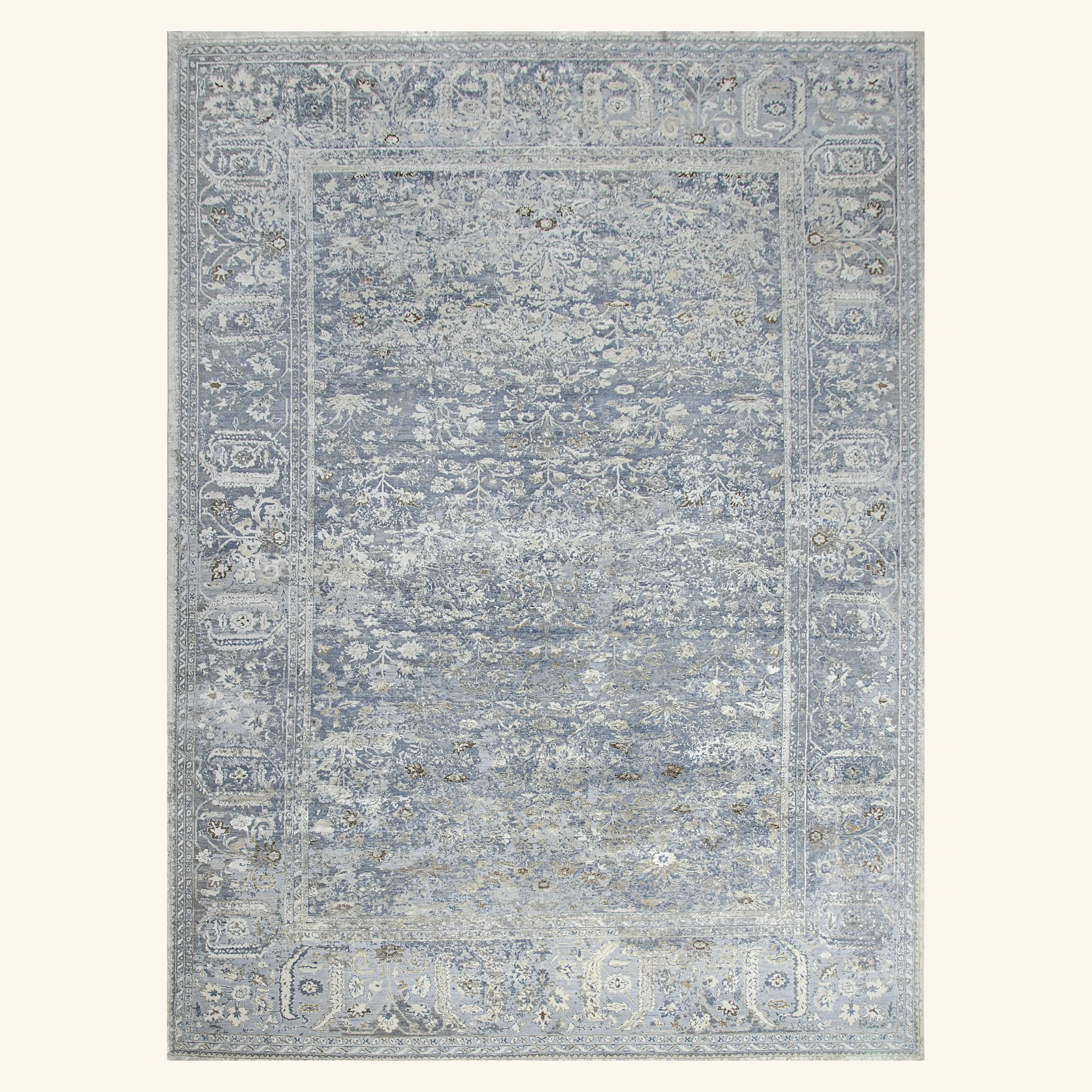 White Transitional Wool Silk Blend Rug - 9'11" x 14'1"