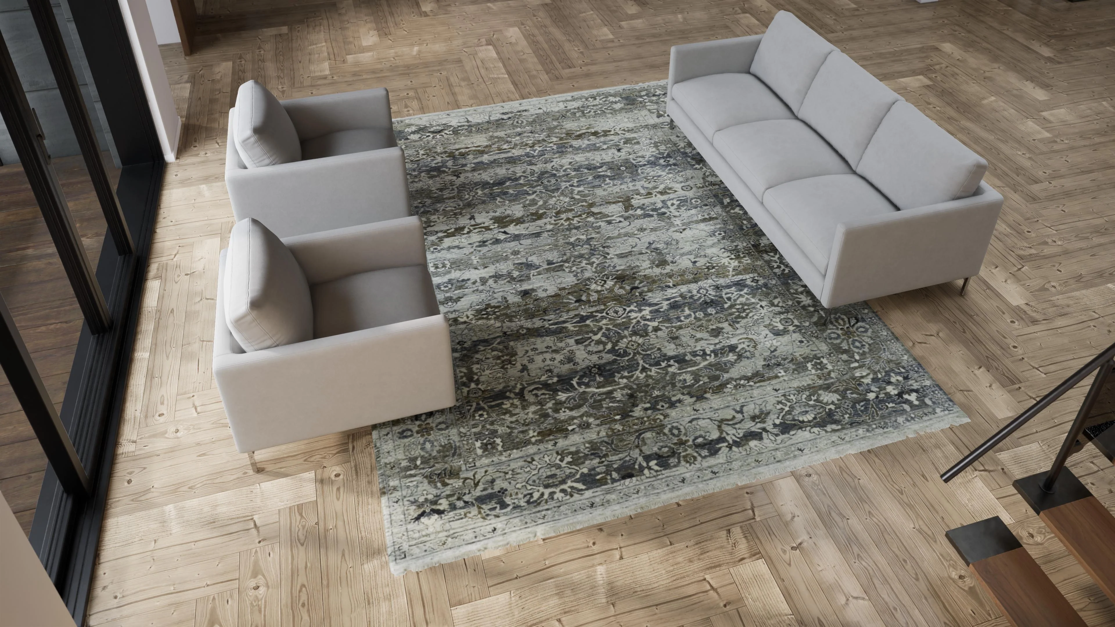 Grey Abstract Transitional Wool Rug - 9' x 12' - Image 5