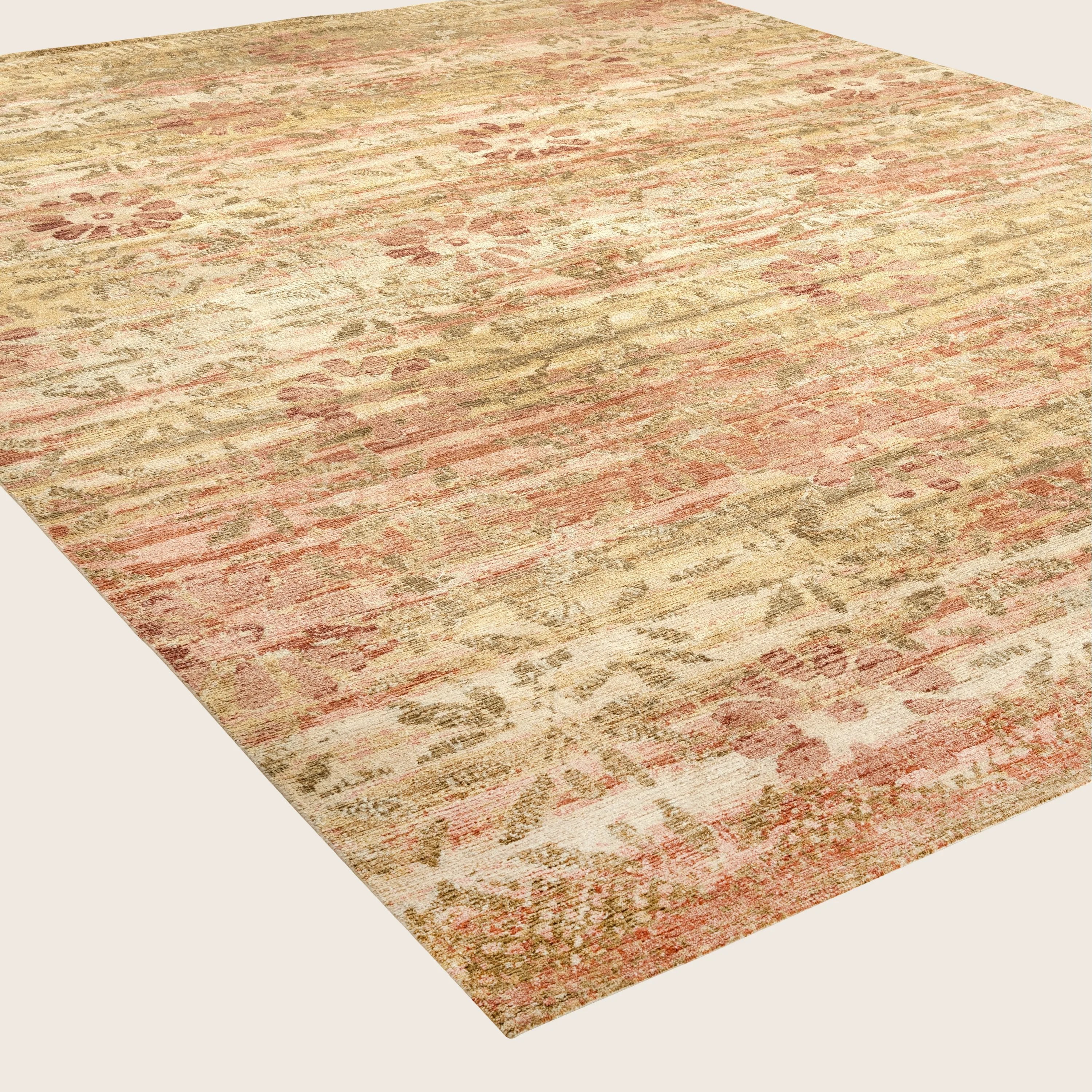 Pink & Yellow Floral Treillage Silk Rug - 10' x 14' - Image 4